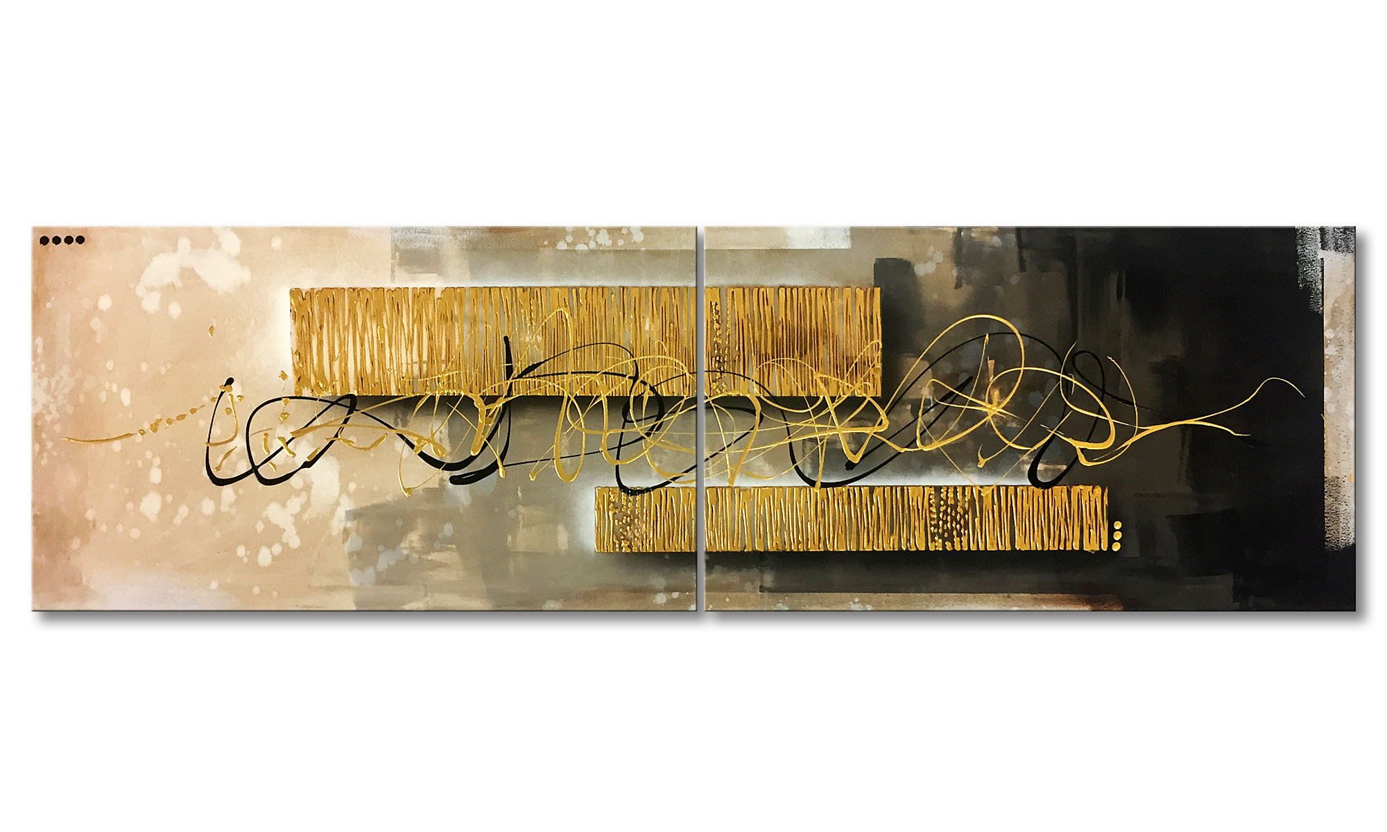 WandbilderXXL Gemälde Golden Spectacle 200 x 60 cm, Abstraktes Gemälde, handgemaltes Unikat