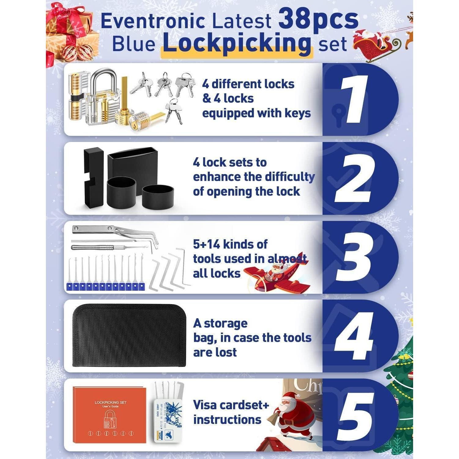 LuxusKollektion Multitool Lockpicking Set Dietrich Handbuch Schlösser Anfänger 2024 38+4 Stück