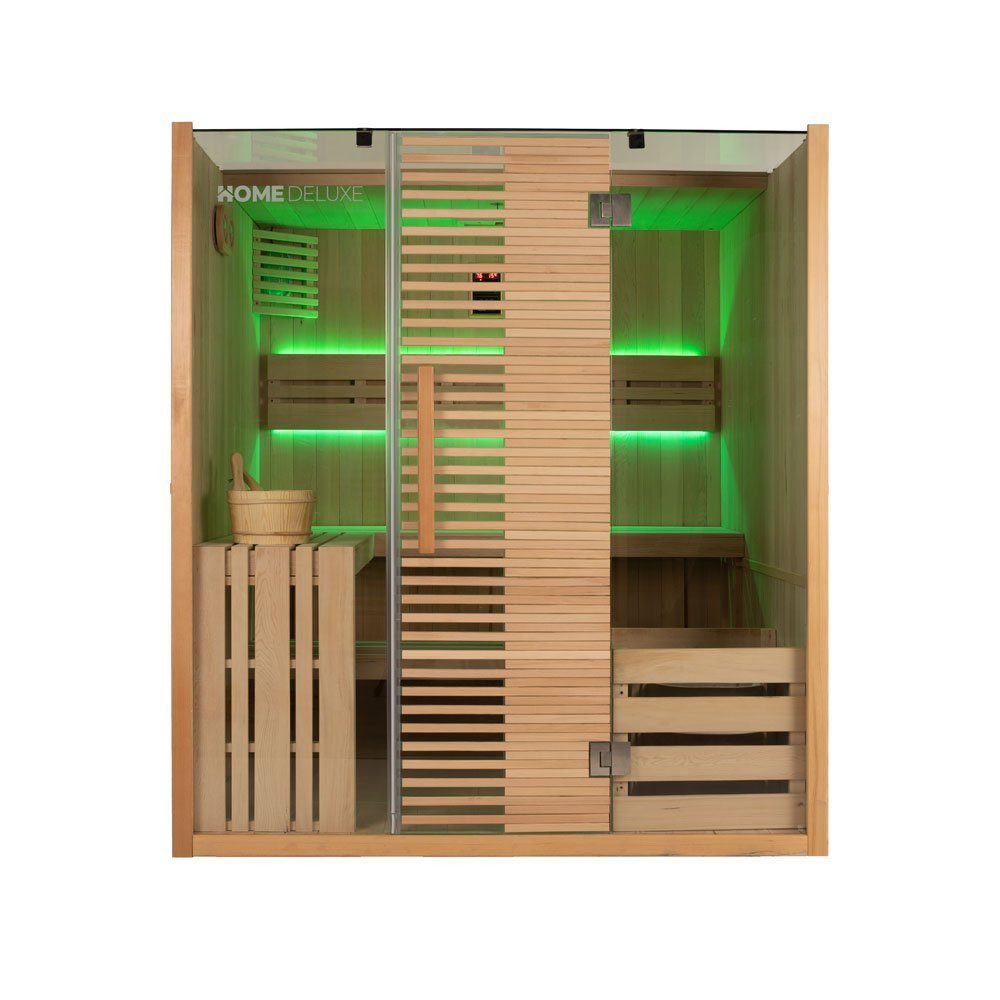 HOME DELUXE Sauna Traditionelle Sauna OMAHA, BxTxH: 180 x 150 x 200 cm, für bis zu 4 Personen, inkl. 7,5 kW Saunaofen, hochwertiges Tannenholz