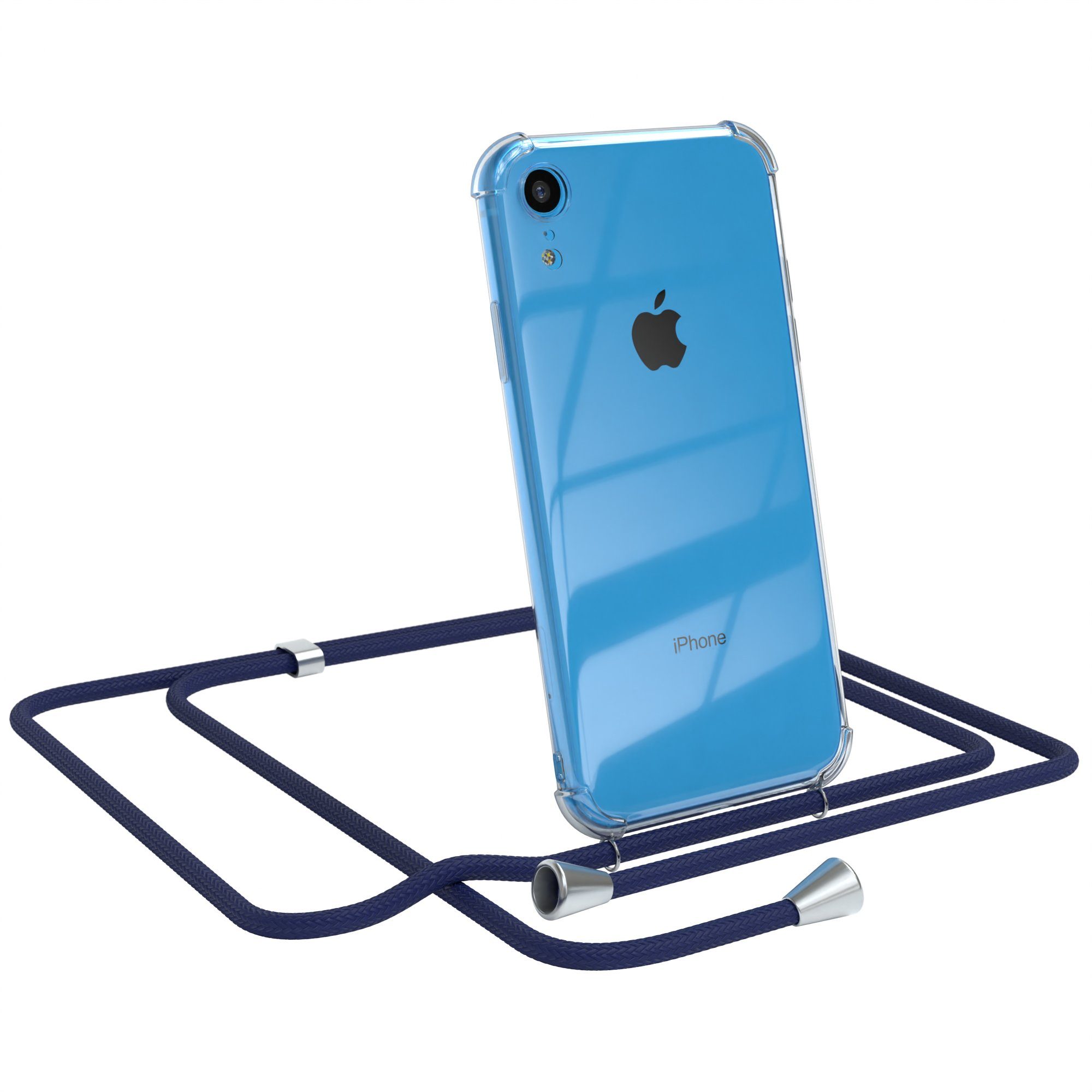 EAZY CASE Handykette Hülle mit Kette für Apple iPhone XR 6,1 Zoll, Kette zum Umhängen Backcover Etui Schutzhülle Hülle mit Band Case Blau