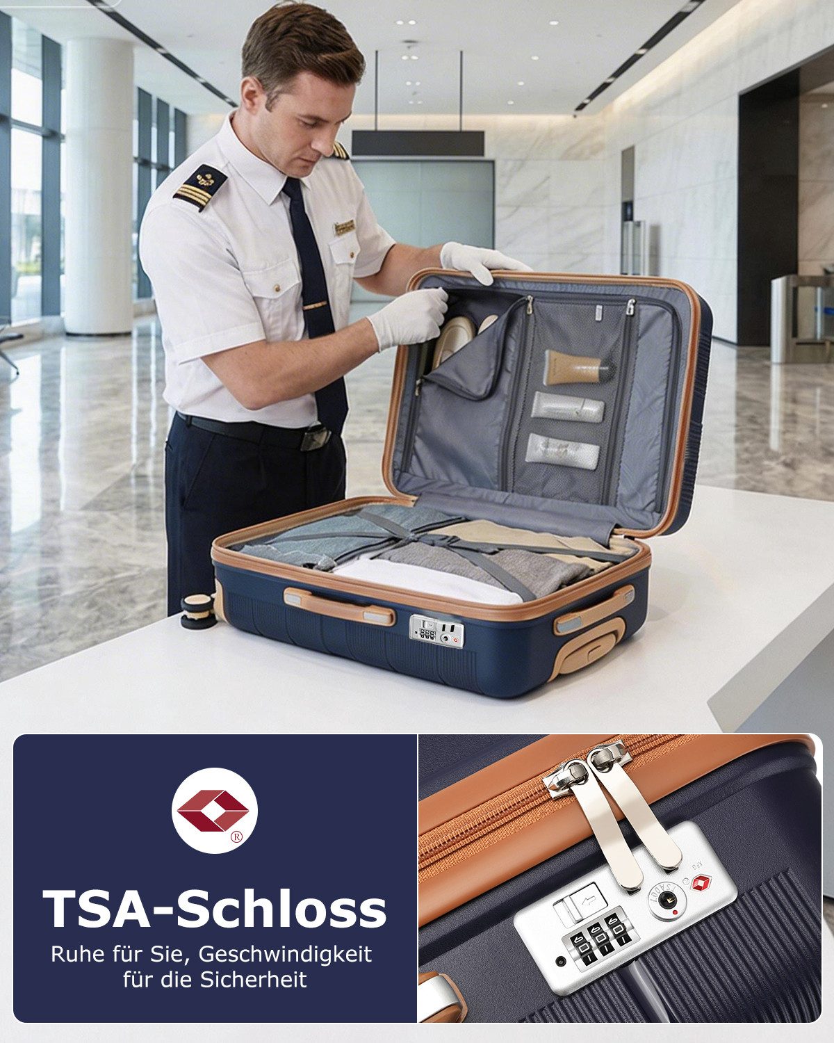 British Traveller Handgepäck-Trolley Reisekoffer Hartschalenkoffer aus 100% PP 8 Spinnerräder, TSA-Schloss – Bild 5 von 5