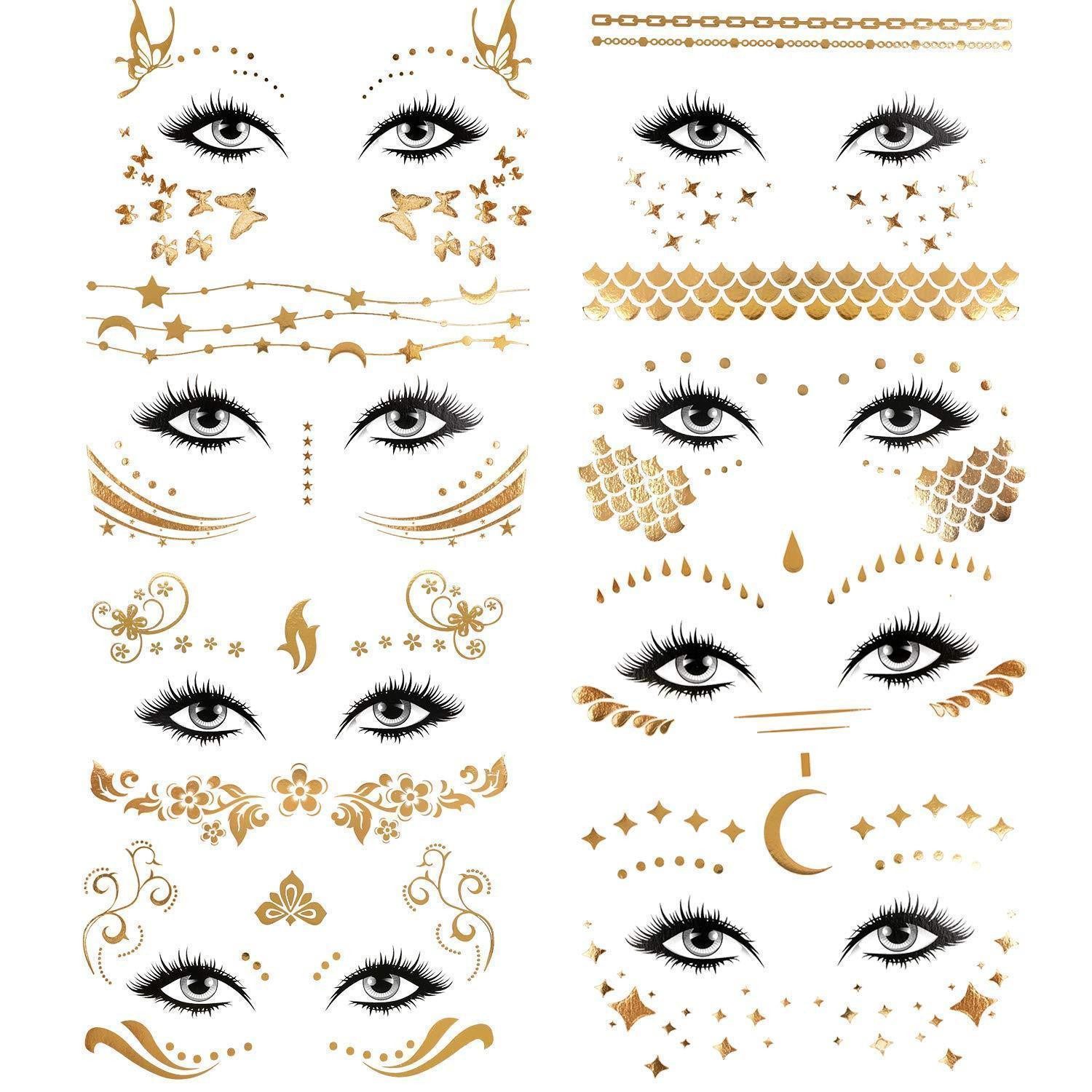 LuxusKollektion Schmuck-Tattoo Tattoo Aufkleber Metallic Flash Gesicht Wasserdicht 8 Stück Stile B