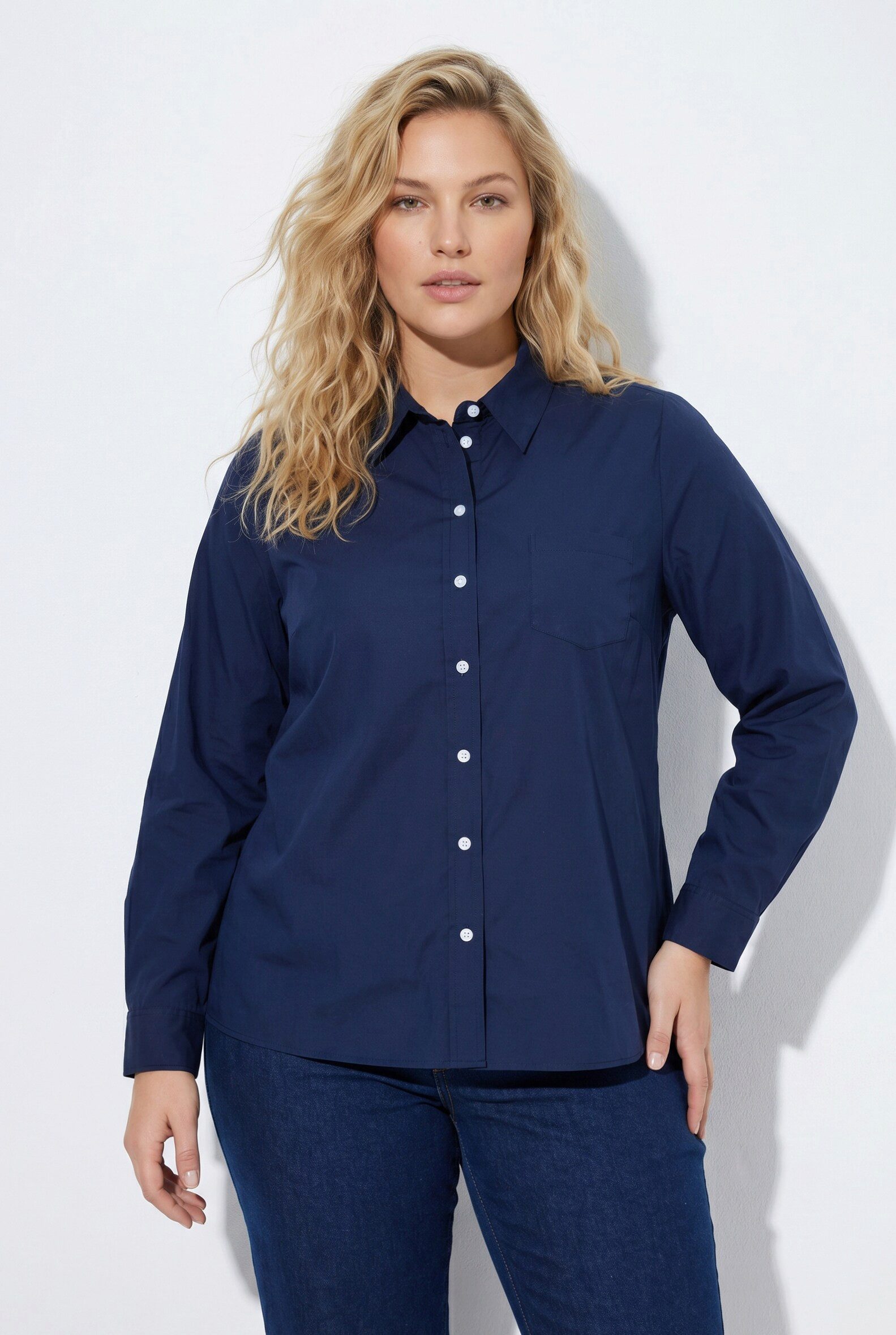 Ulla Popken Hemdbluse Hemdbluse A-Linie Hemdkragen Langarm
