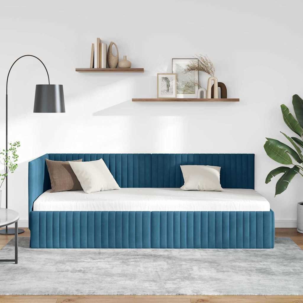 vidaXL Bett Eckbettgestell mit Kopfteil Blau 80 cm x 200 cm Samt (1-tlg) günstig online kaufen