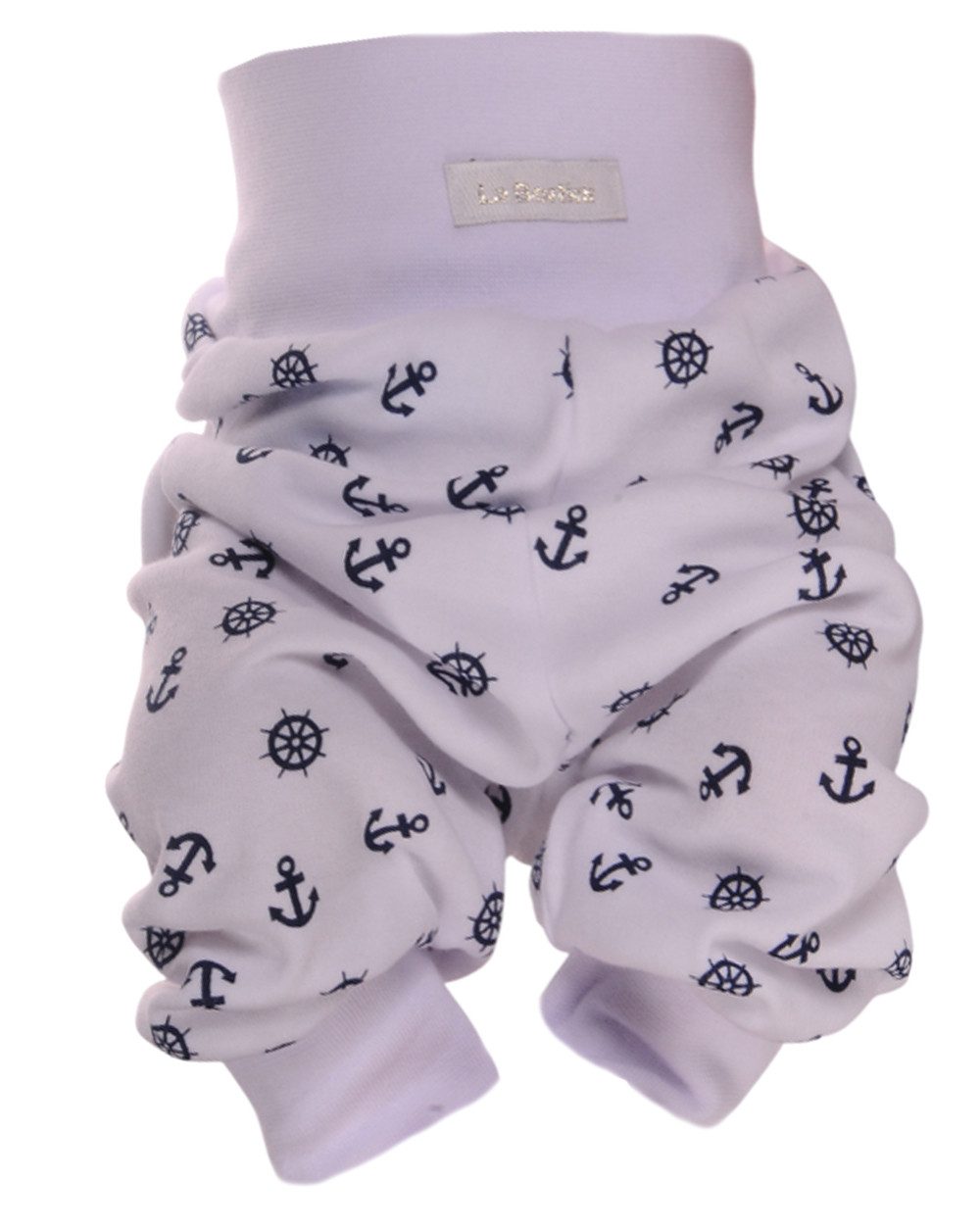 La Bortini Schlupfhose Baby Hose in Weiß mit Anker Muster Erstlingshose neutral aus Baumwolle, für Neugeborene, 44 50 56 62 68 74 80 86