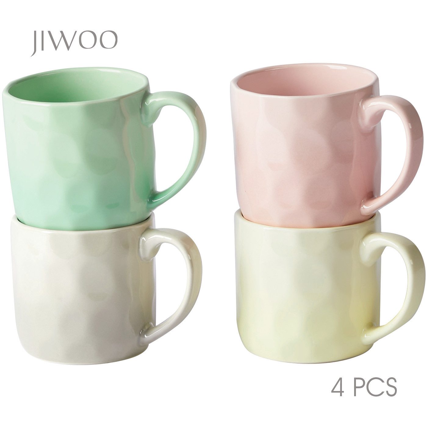JIWOO Кофейный сервиз 4er,380ml,Skandinavische Keramiktassen-Set,Kaffeebecher,Teebecher (4-tlg), 4 Personen, Keramik, Mikrowellen-und spülmaschinenfest,MattglasFarbverlauf,Minimalistisches
