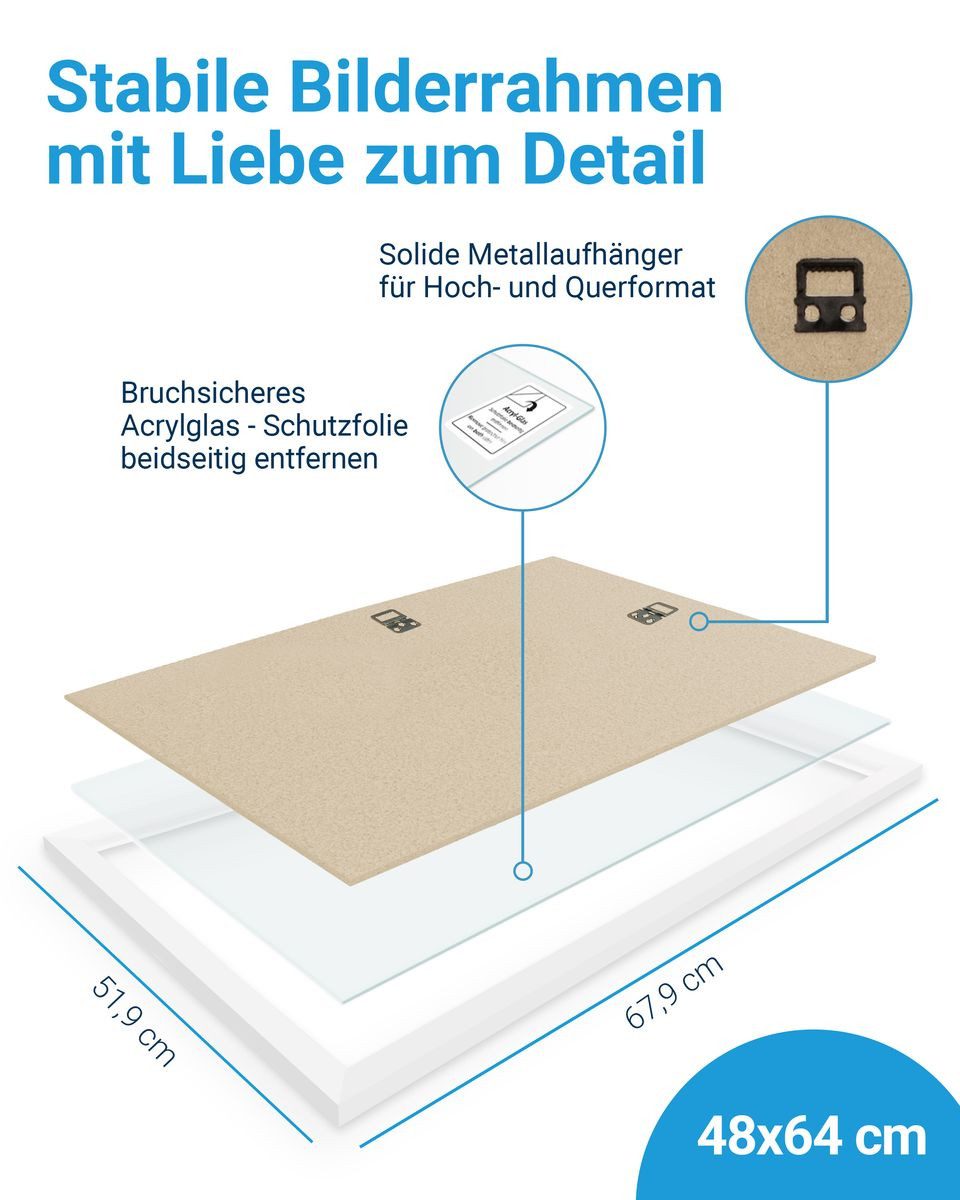 PHOTOLINI Bilderrahmen für Puzzle, Puzzlerahmen mit Acrylglas zum Aufhängen, für 1 Bilder (1 Einzelrahmen), 1000 Teile im Endformat 48x64 cm – Bild 4 von 5