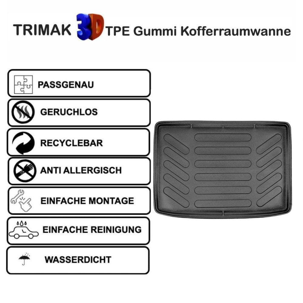 Trimak Auto-Fußmatte Oder Kofferraumwanne Oder Set für Nissan Juke, Nissan Juke 1. Gen. Facelift 2015–2019 Untere Kofferraummatte TPE