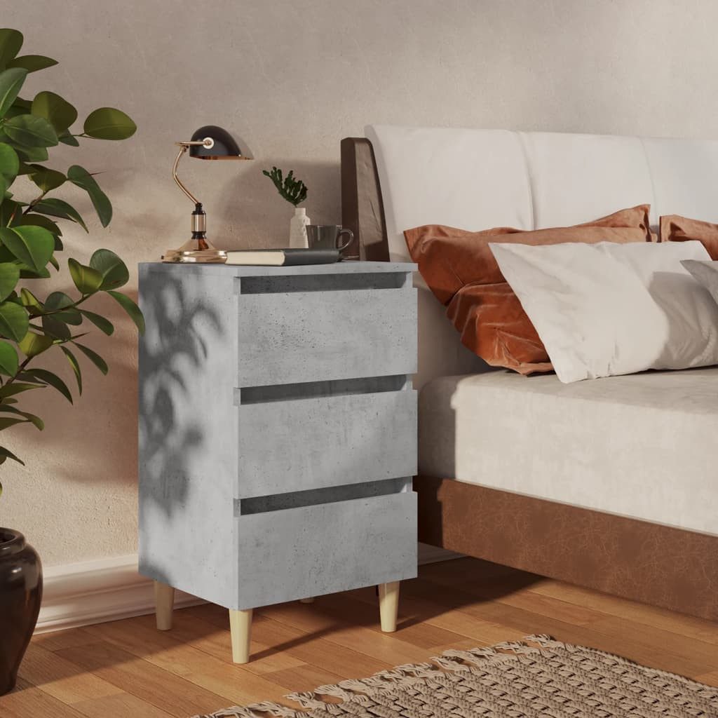 furnicato Nachttisch Schicker Betongrau 40 x 35 x 69 cm mit 3 Schubladen (1-St), Skandinavische Nachtkommode mit Massivholzbeinen und viel Stauraum