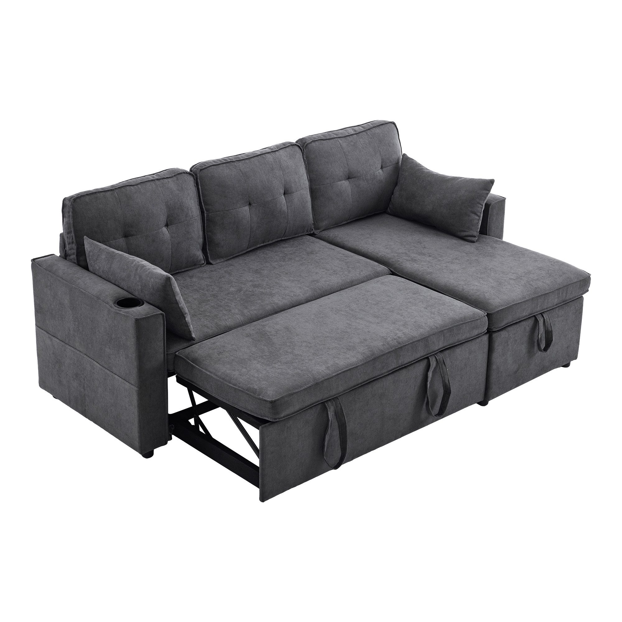 HAUSS SPOLE Big-Sofa Schlafsofa Polstersofa mit Stauraum, Getränkehalter, Seitentaschen, Schlafsofa mit Stauraum und Getränkehaltern, mit Relaxfunktion