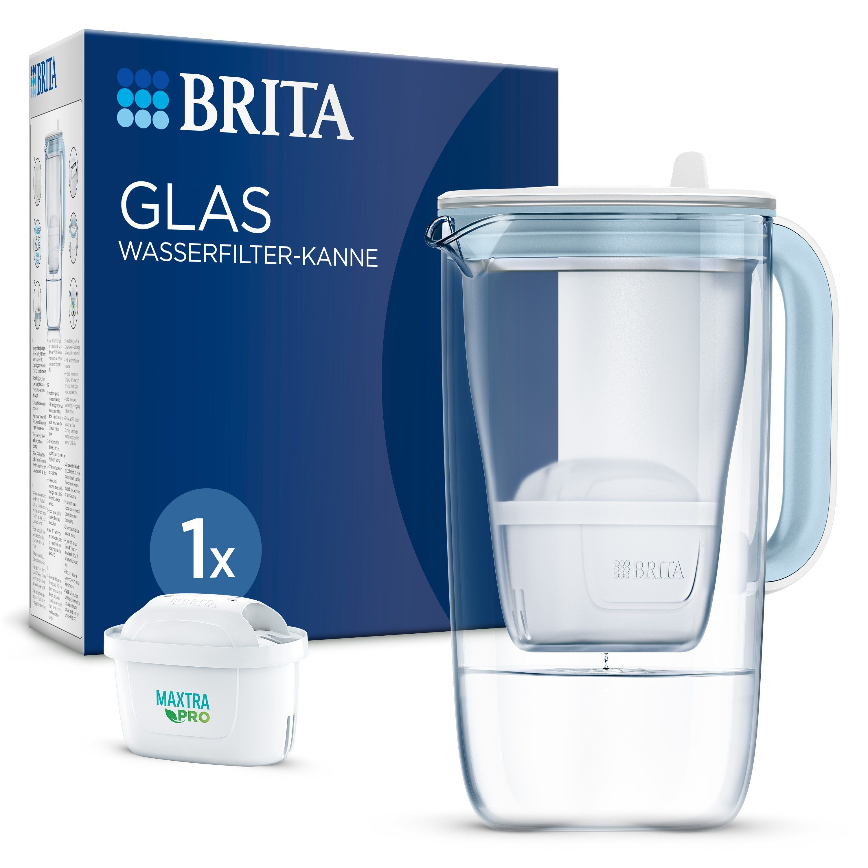 Wasserfilter Glas Kanne hellblau 2,5 l