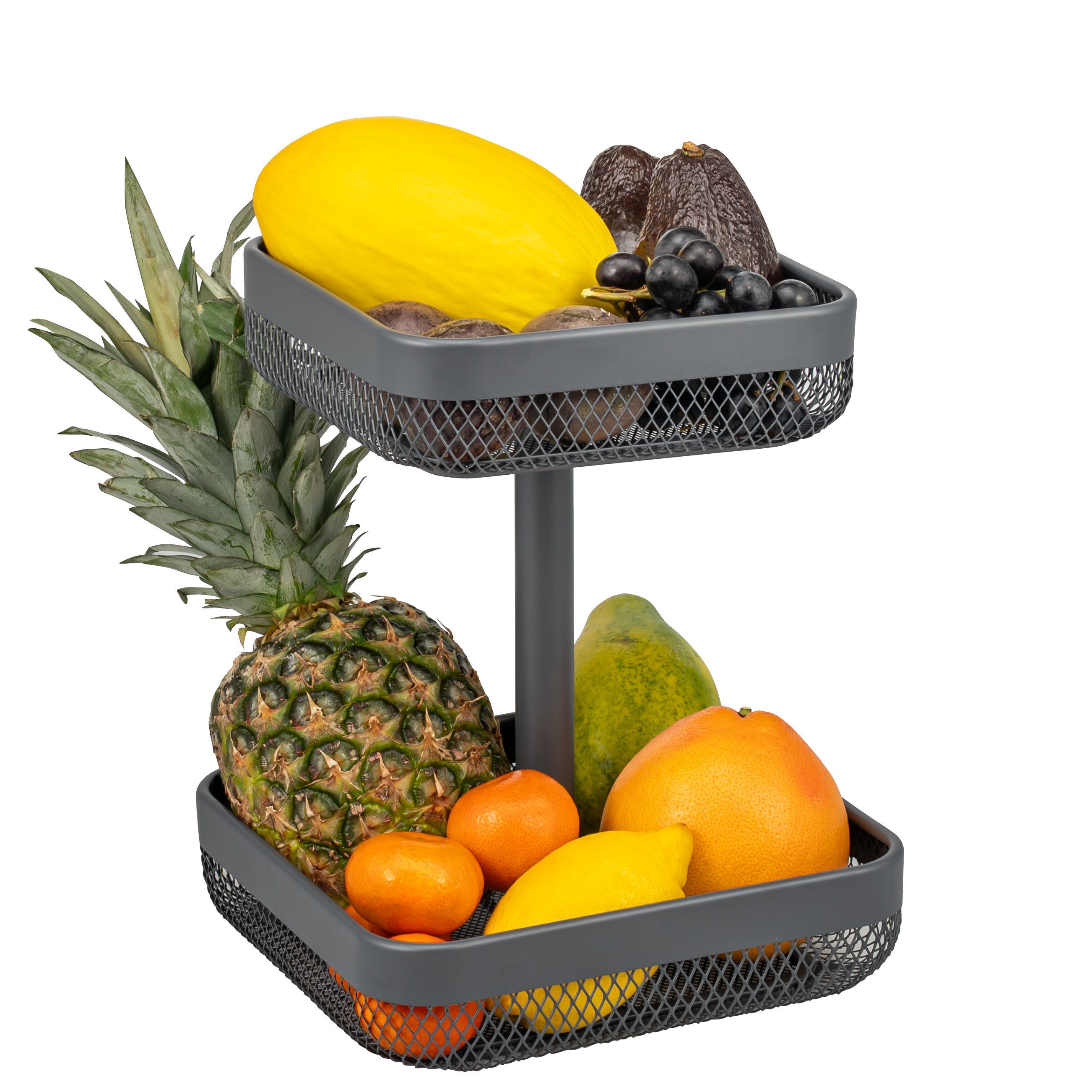 eluno Obstschale 2-stöckig, eckig, 20 x 20 cm und 25 x 25 cm, aus Metall, Metall, 2-stöckig