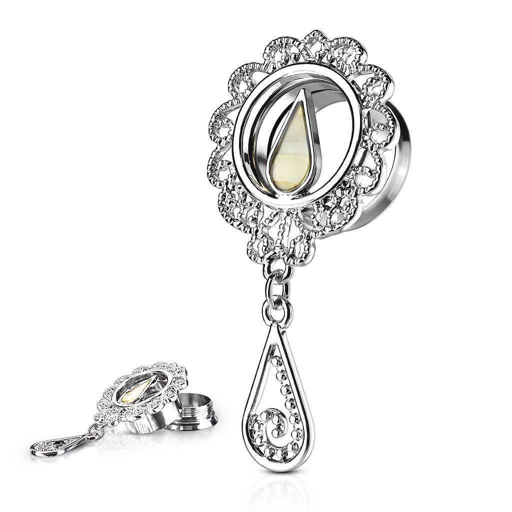 Taffstyle Plug Vintage Ohr Tunnel mit Perlmutt Tropfen Anhänger Schraubvers günstig online kaufen