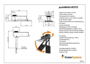 cleverUP pushMAXI-ROTO - elektrisch schwenken bis 75Zoll und 360° drehen TV-Deckenhalterung, (bis 75,00 Zoll, klappen, drehen und teleskopieren)