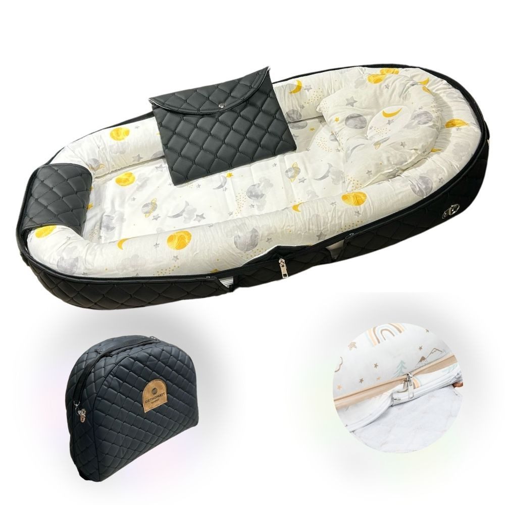 gowoll Kuschelnest Babynest 96x50 cm mit Griff – Premium Nestchen für Neugeborene, Reißverschluss Baumwolle Reisebett mit Zubehörtasche Tragbares Nest