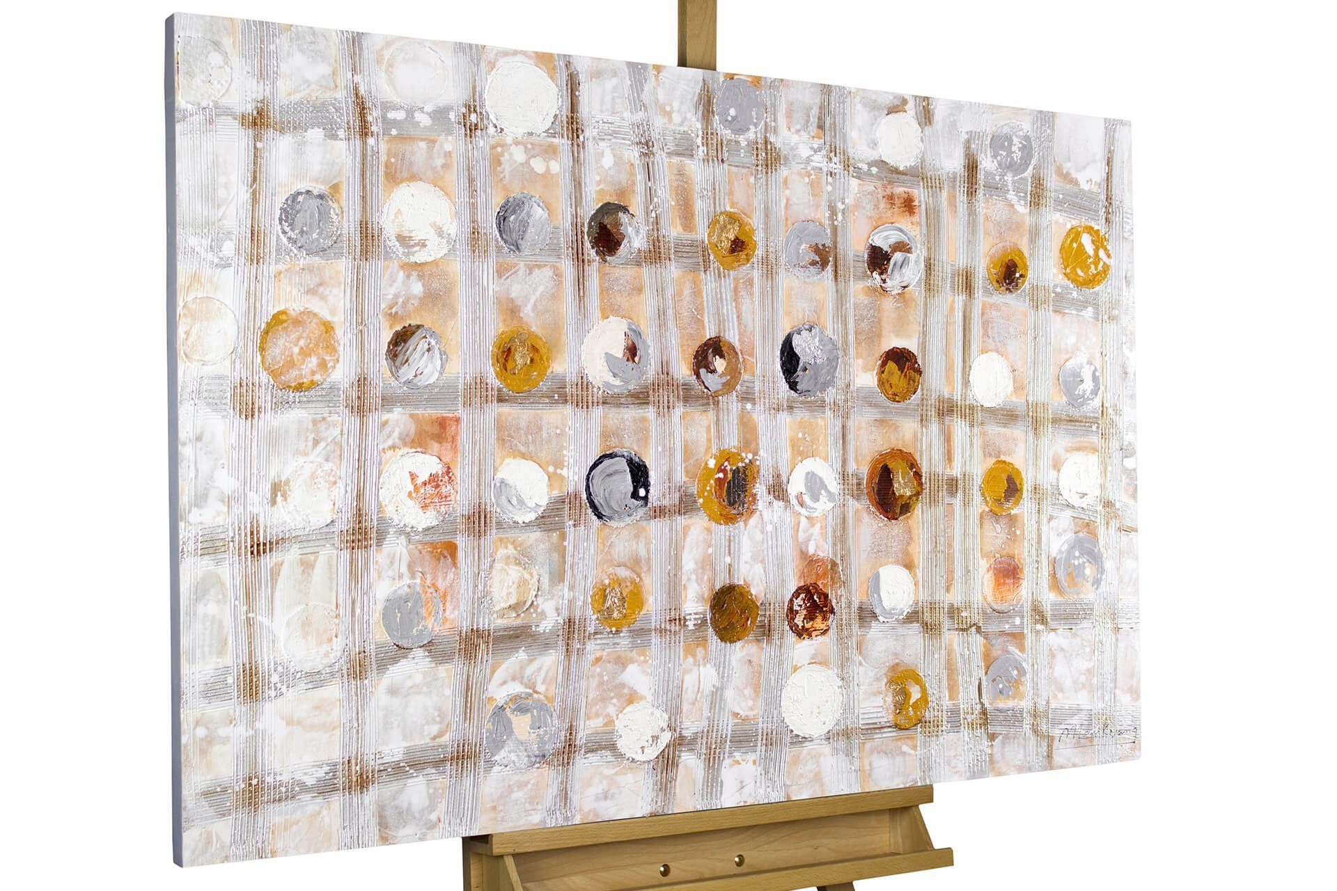 KUNSTLOFT Gemälde Im Einklang mit HANDGEMALT Wandbild 100% selbst Leinwandbild Wohnzimmer silberfarben 120x80 goldfarben, cm, mir