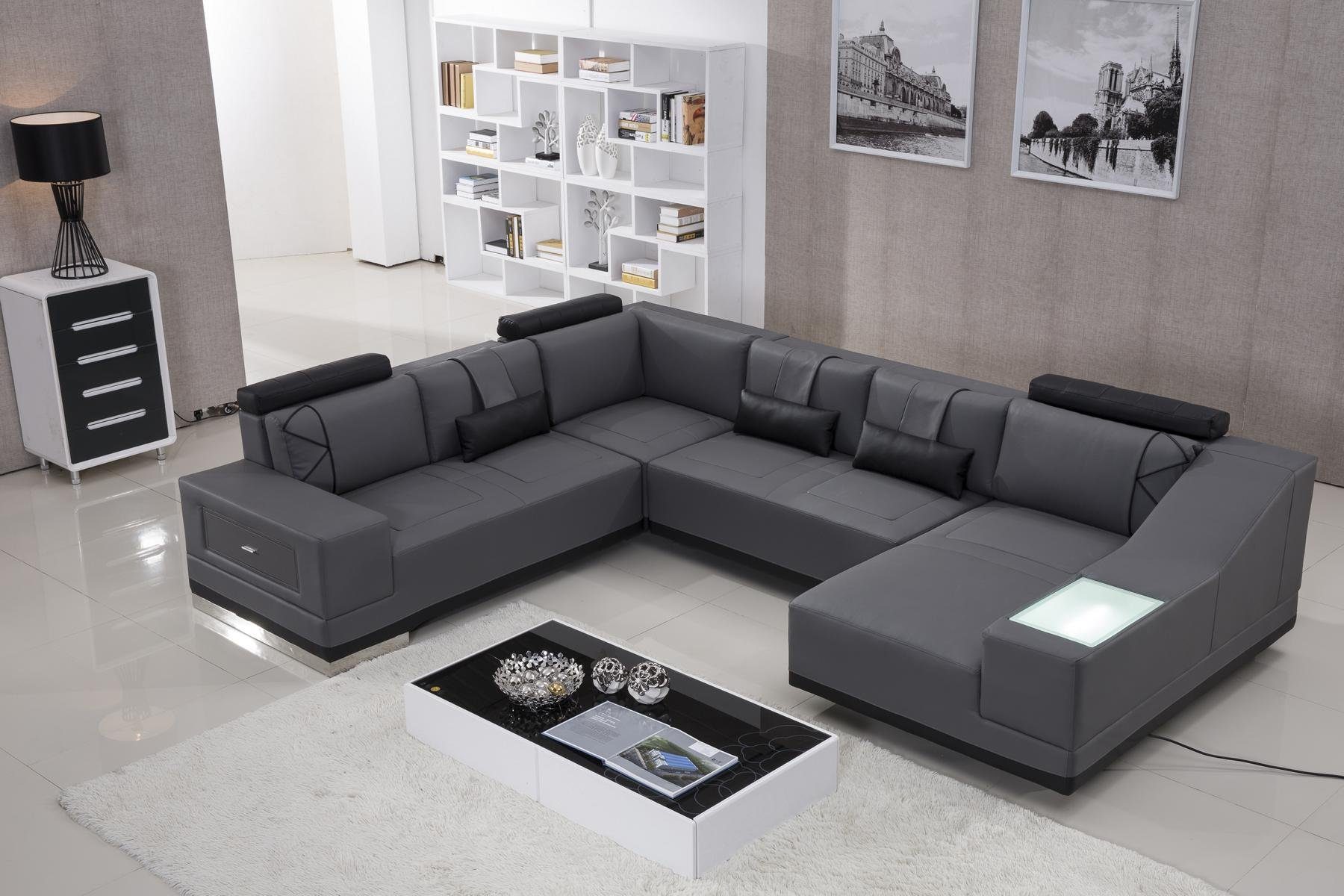 JVmoebel Ecksofa Ecksofa Ledersofa Big XXL U Form Wohnlandschaft Sofa Couch, Made in Europe
