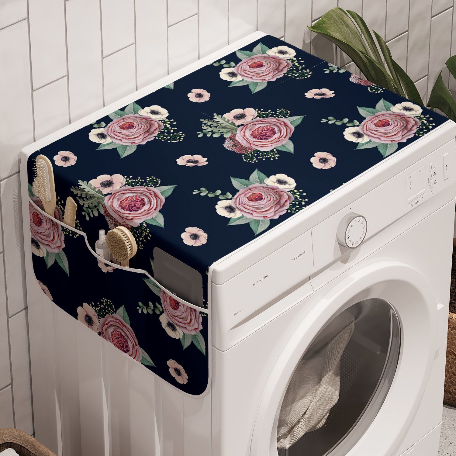Rose Anti-Rutsch-Stoffabdeckung Abakuhaus für Vintage Trockner, Minimalistische und Badorganizer Waschmaschine Blumen