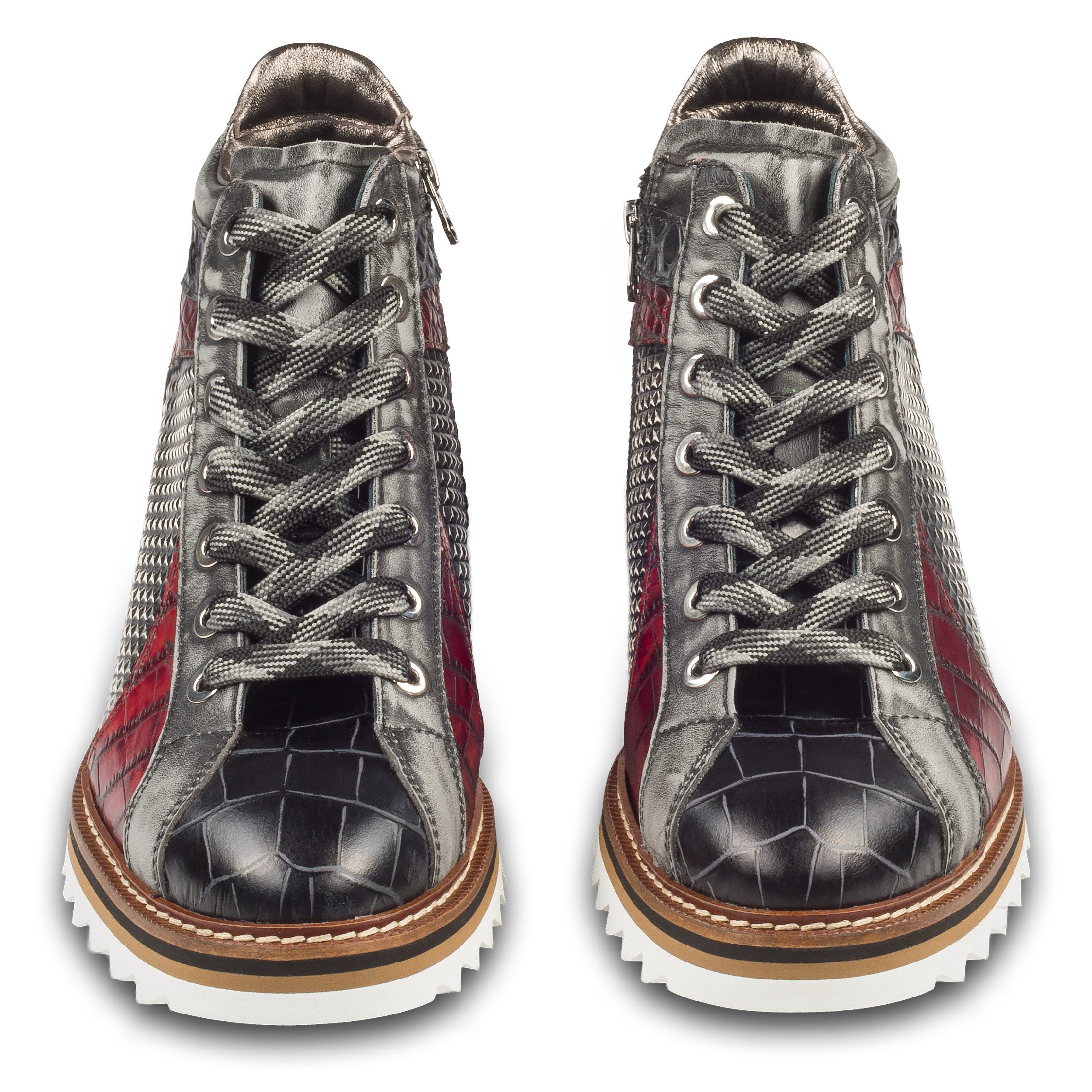 Lorenzi Lorenzi Sneaker-Stiefel Herren grau/rot/schwarz, Leder Krokoprägung Sneaker Handgefertigt