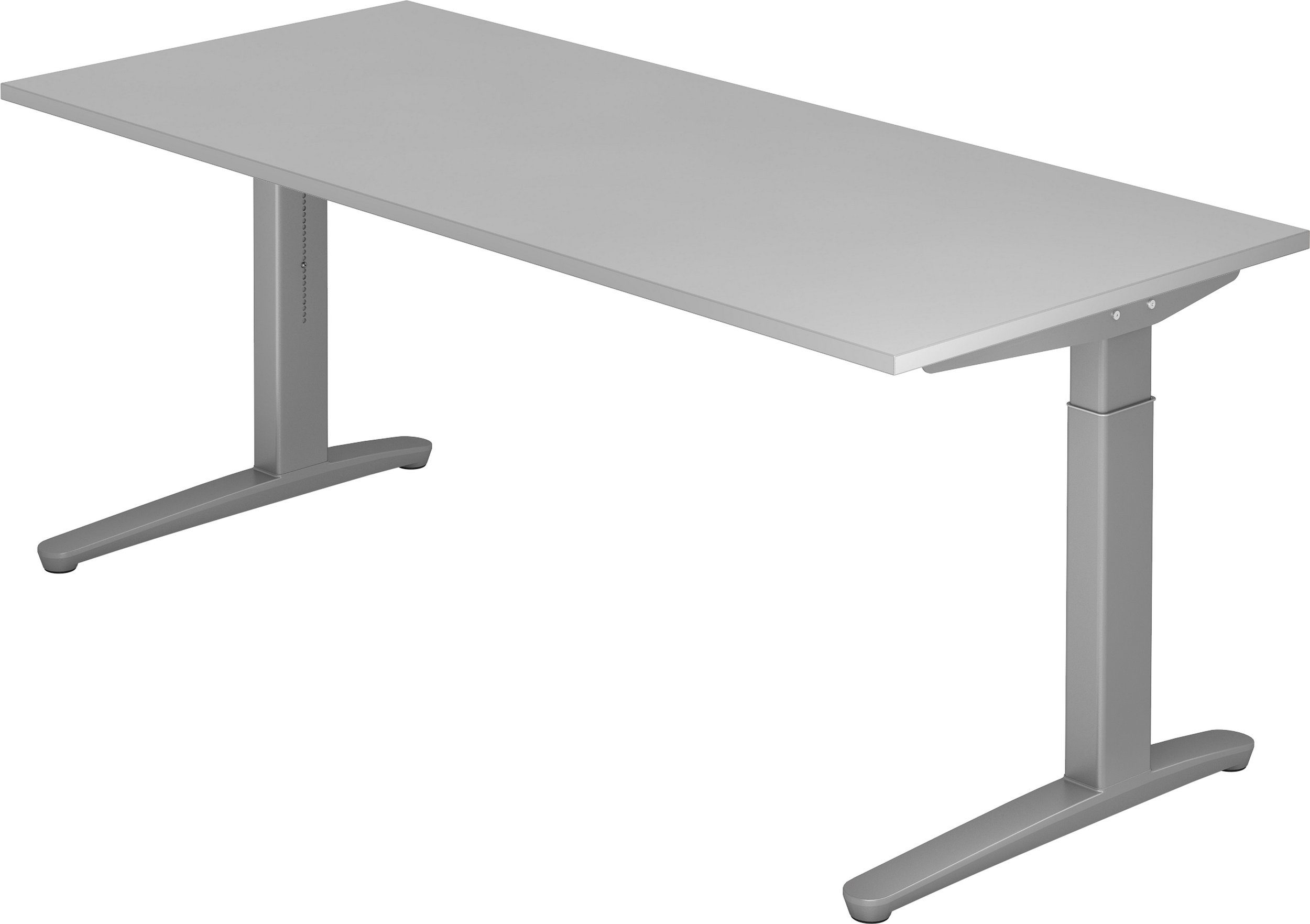 bümö Schreibtisch Schreibtisch Serie-XB, Rechteck: 180 x 80 cm - Dekor: Grau - Gestell: Silber
