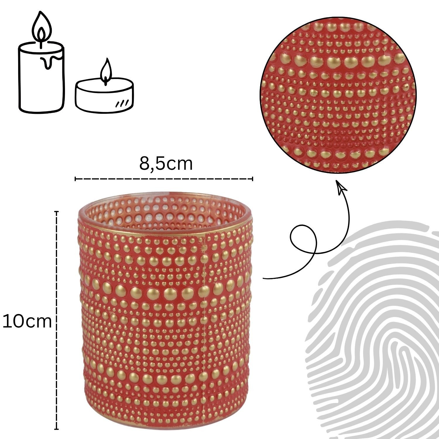 Marrakesch Orient & Mediterran Interior Windlicht Windlicht Nelle Rot 10 cm Glas Teelichthalter Vintage Deko rund edel (1 St), Handarbeit