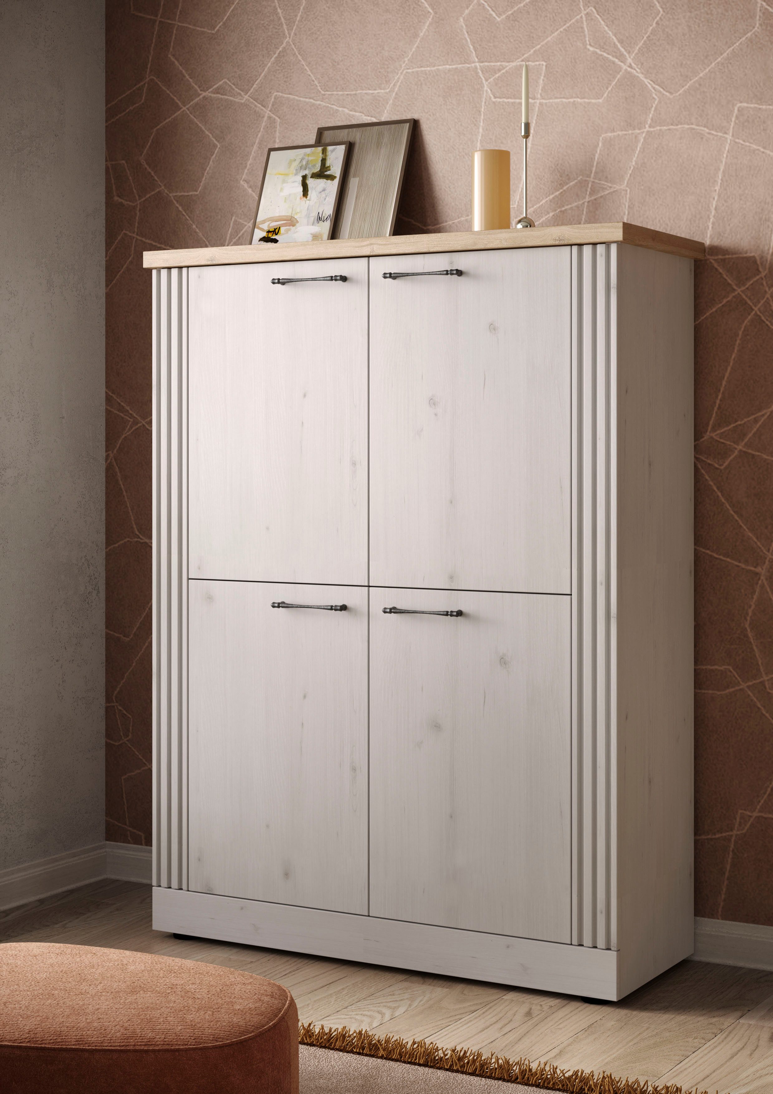 OTTO home Highboard Country Höhe 160 cm u. Breite 118 cm, Kommode mit 4 Türen, Schrank im Landhausstil, viel Stauraum, mit Metallgriffe, MDF-Rahmen – Bild 5 von 5
