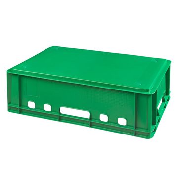 Logiplast Transportbehälter 4 Stück E2-Kisten grün mit Deckel in grau, (Spar-Set, 4 Stück), Lebensmittelecht, robust, leicht zu reinigen