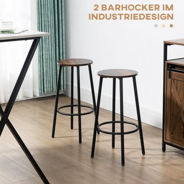 HOMCOM Barhocker 2er-Set Barstühle mit Fußstütze, Stahlgestell, Küchenstuhl (Tresenstuhl, 2 St., Tresenhocker), im Industriedesign