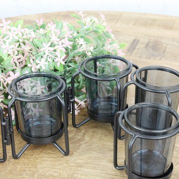 Macosa Home Teelichthalter Teelichthalter Glas schwarz Metall modernes Design rund 5 Gläser, Deko Windlicht Tisch-Deko Kerzenhalter Teelichthalter Kerzenständer