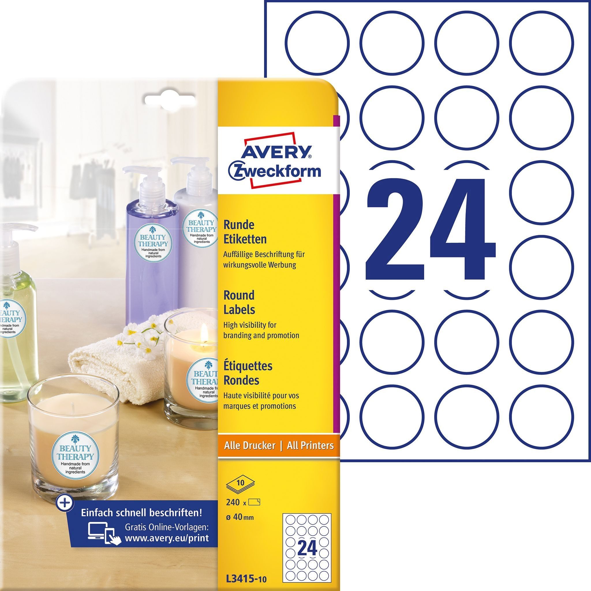 Avery Zweckform Etiketten Etiketten Inkjet/Laser/Kopier 40mm weiß VE=240 Etiketten (50 Stück)