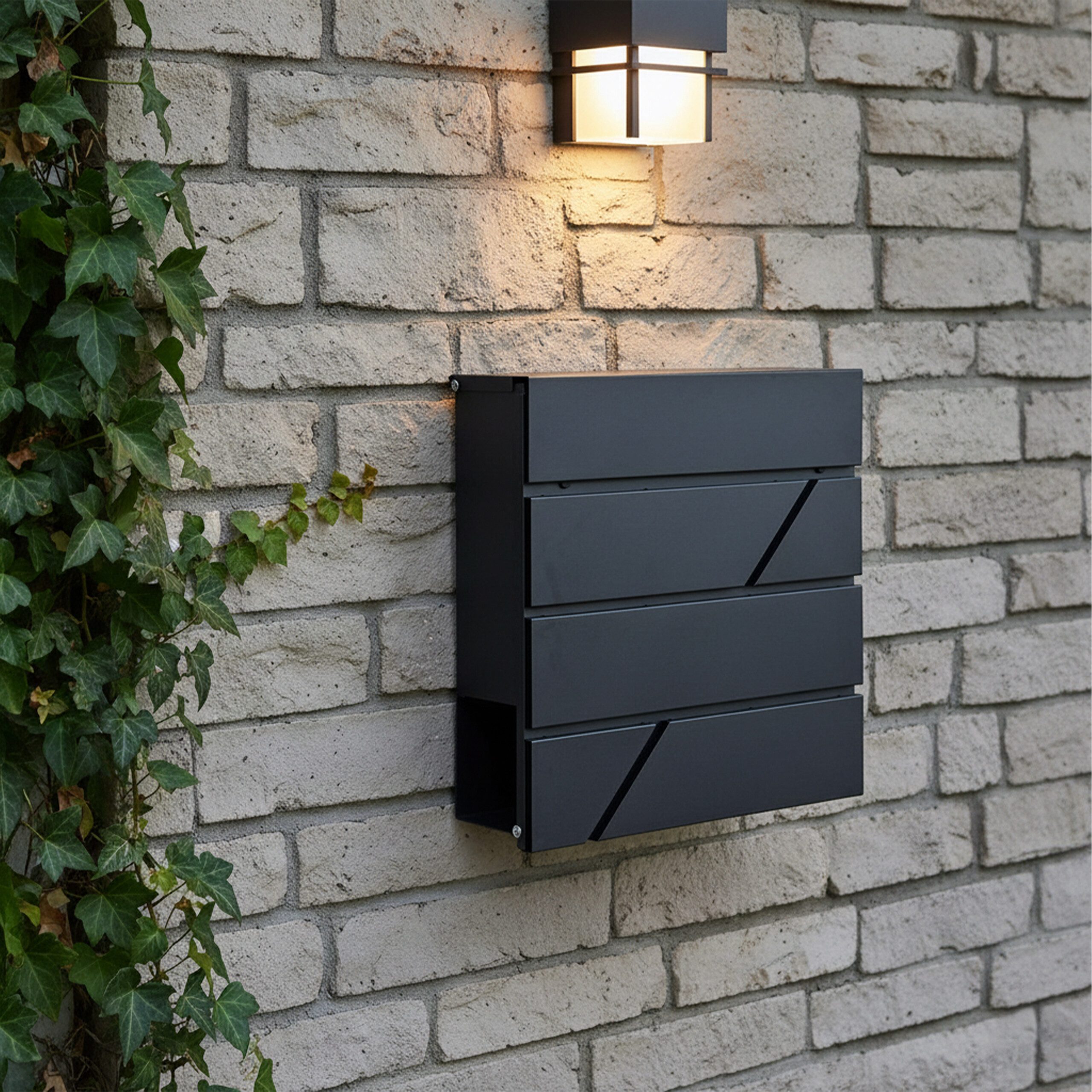 relaxdays Wandbriefkasten Metall Briefkasten mit Zeitungsfach (6-St), schwarz – Bild 3 von 5