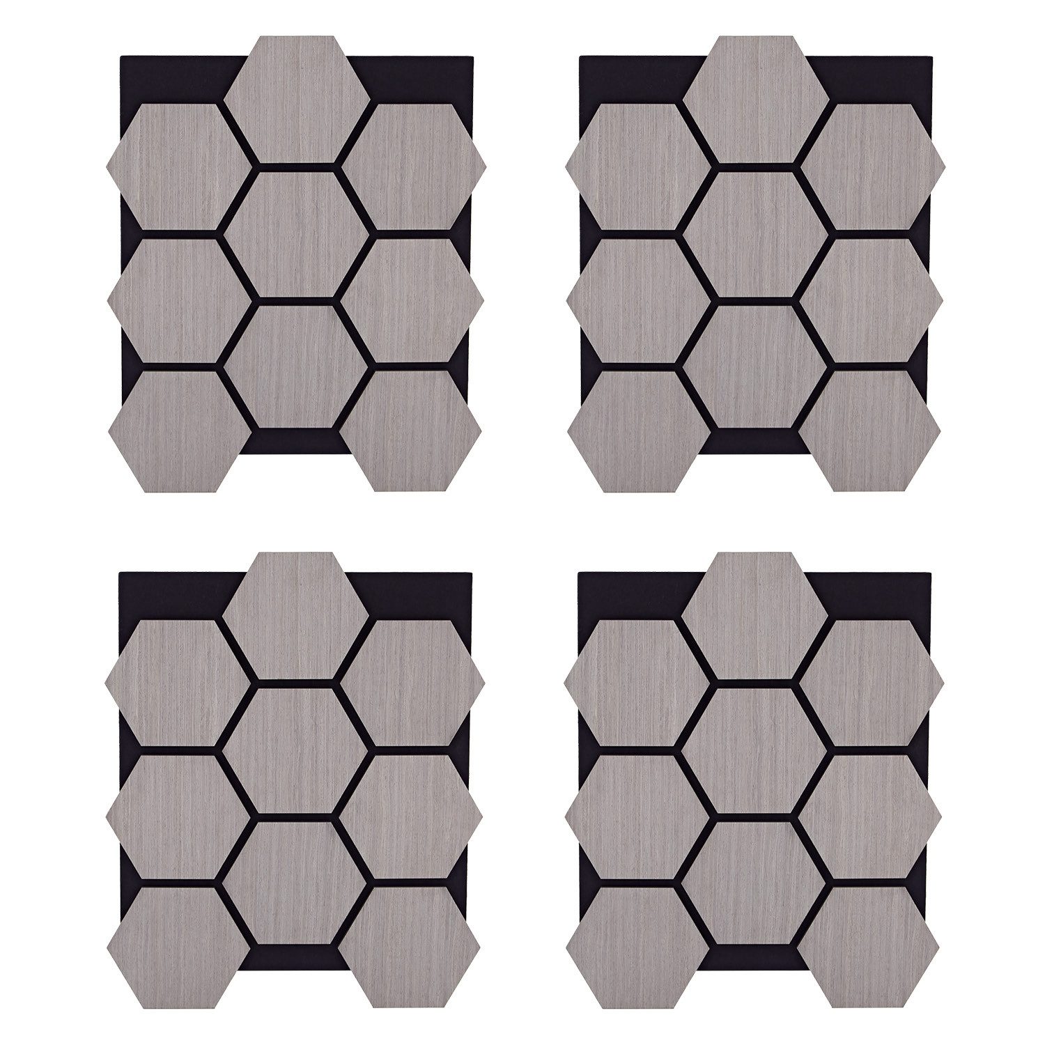 Homestyle4u Wandpaneel je 76x62 cm Hexagon Wand Akustikpaneele Holz Schallschutz Filz Панелі, (4-tlg., 4 Akustikpaneele, 4er Set, Garderobe, Flur) 3D Akustik Paneel Grau zum Kleben oder Bohren