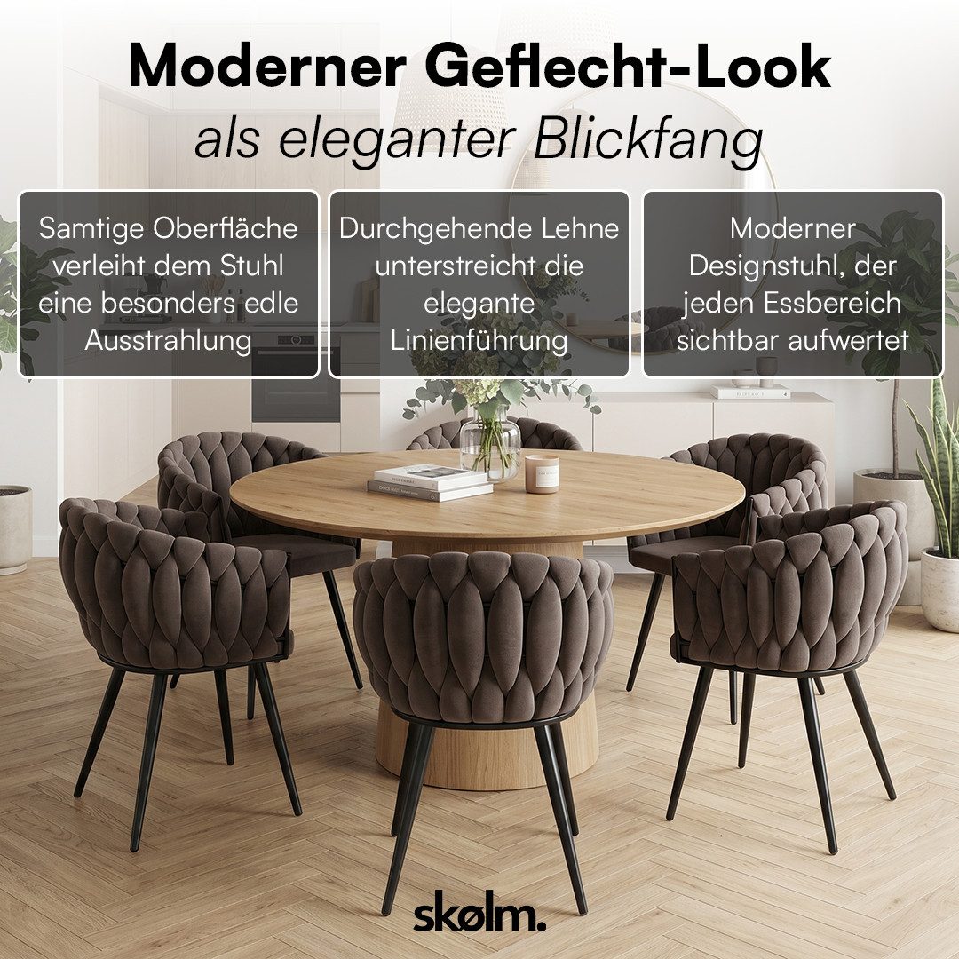 skølm Esszimmerstuhl & Drehstuhl Sudri mit Samtbezug gepolstert (6er Set, dunkelbraun, Metallgestell, 6 St), Armlehnenstühle in Flecht-Look, verfügbar als 2er/4 – Bild 2 von 5