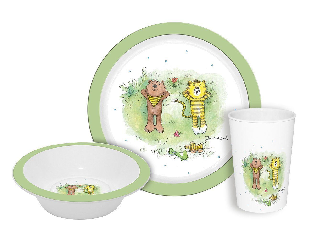 Geda Labels GmbH Kindergeschirr-Set Janosch Kids 3teilig PP, PP, Grün, 21,5x21,5x8,5, spülmaschinengeeignet