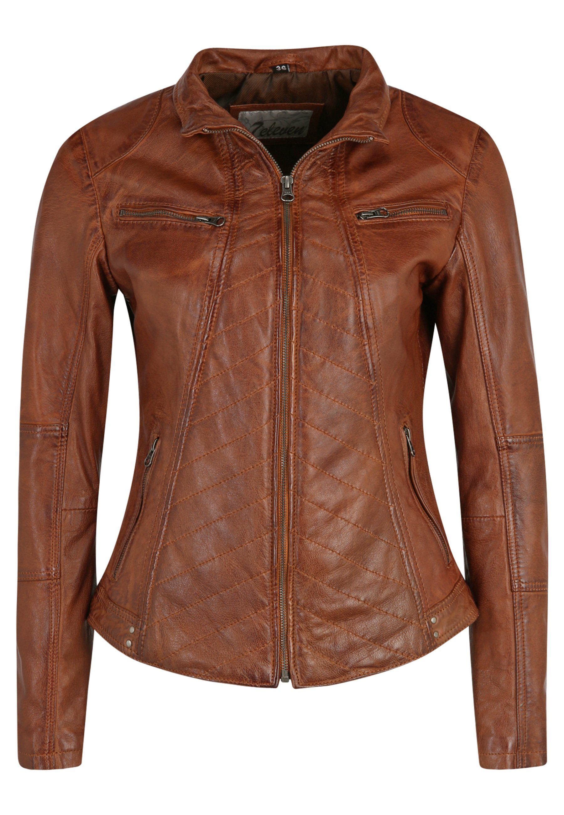 "RENATE" Bikerjacke Lederjacke cognac 7eleven