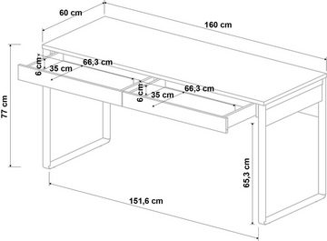 Swema Schreibtisch Tisch Kassia, Schubladen mit Soft-Close-Funktion, Breite 160cm