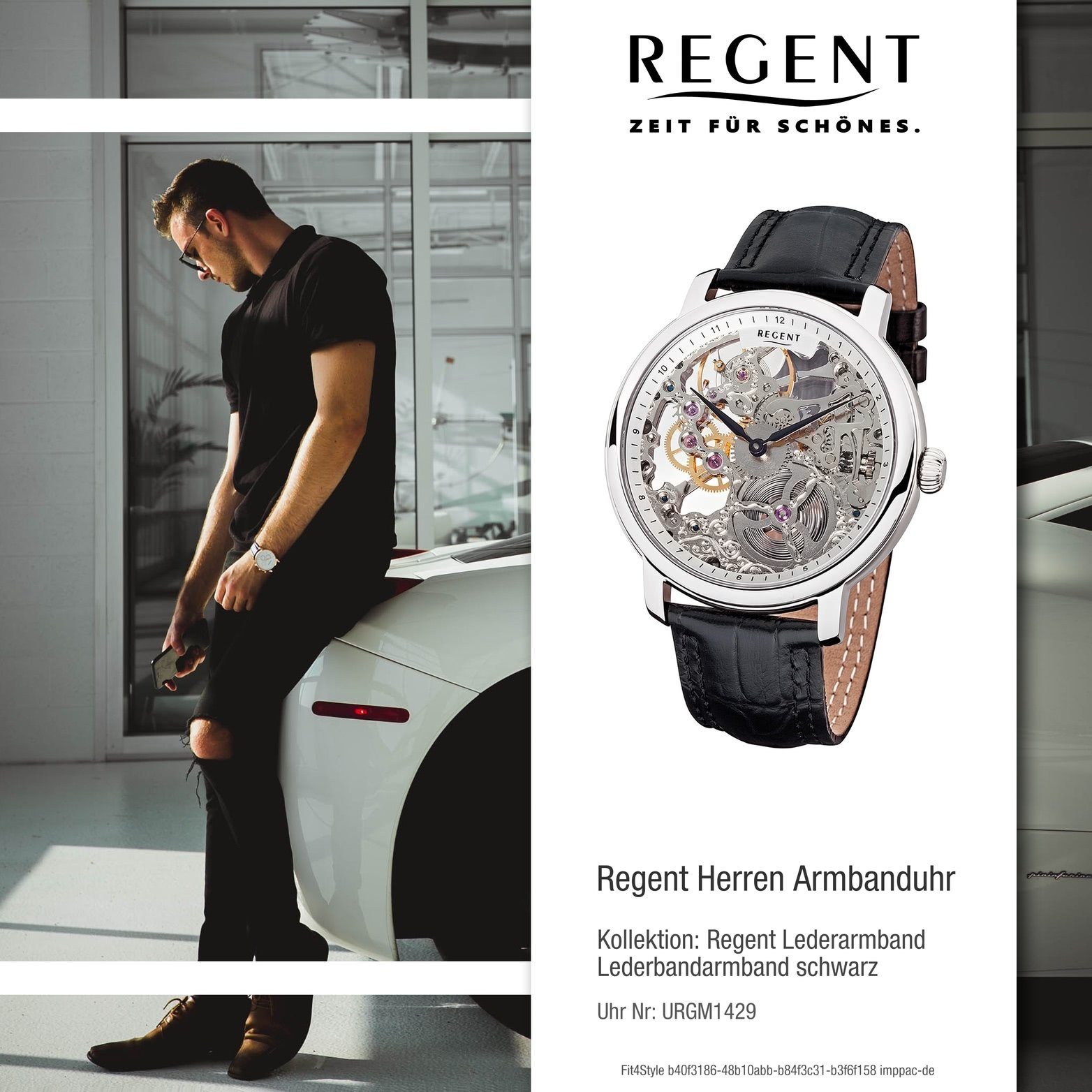 rundes Analog, Herrenuhr Herren 45mm), Gehäuse, Quarzuhr Armbanduhr Lederbandarmband, Regent Regent (ca. silber groß