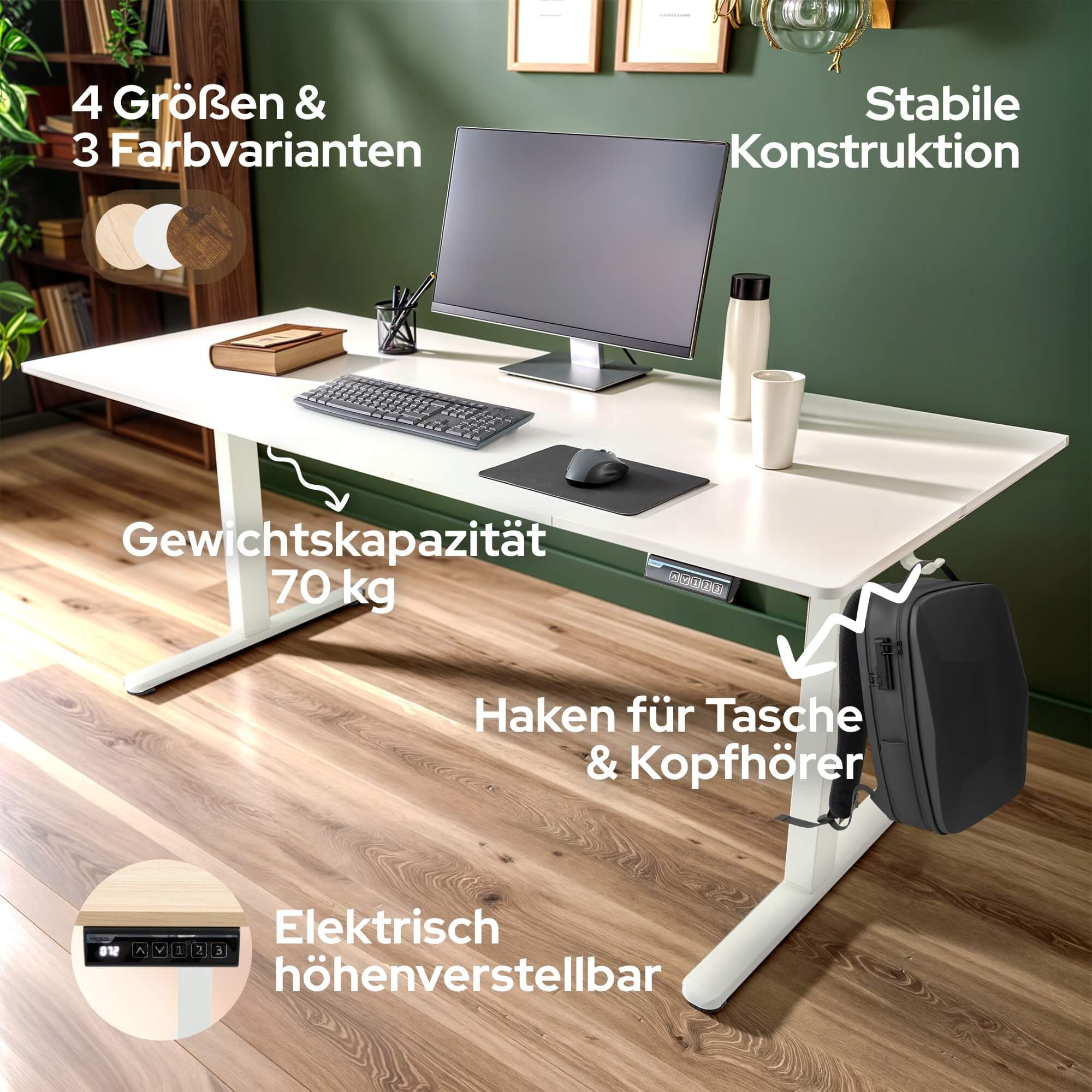 Arebos Schreibtisch Computer-Bürotisch 160 x 80 cm, elektrisch Memory-Funktion, 72-118 cm höhenverstellbar, Hebekapazität: 70 kg