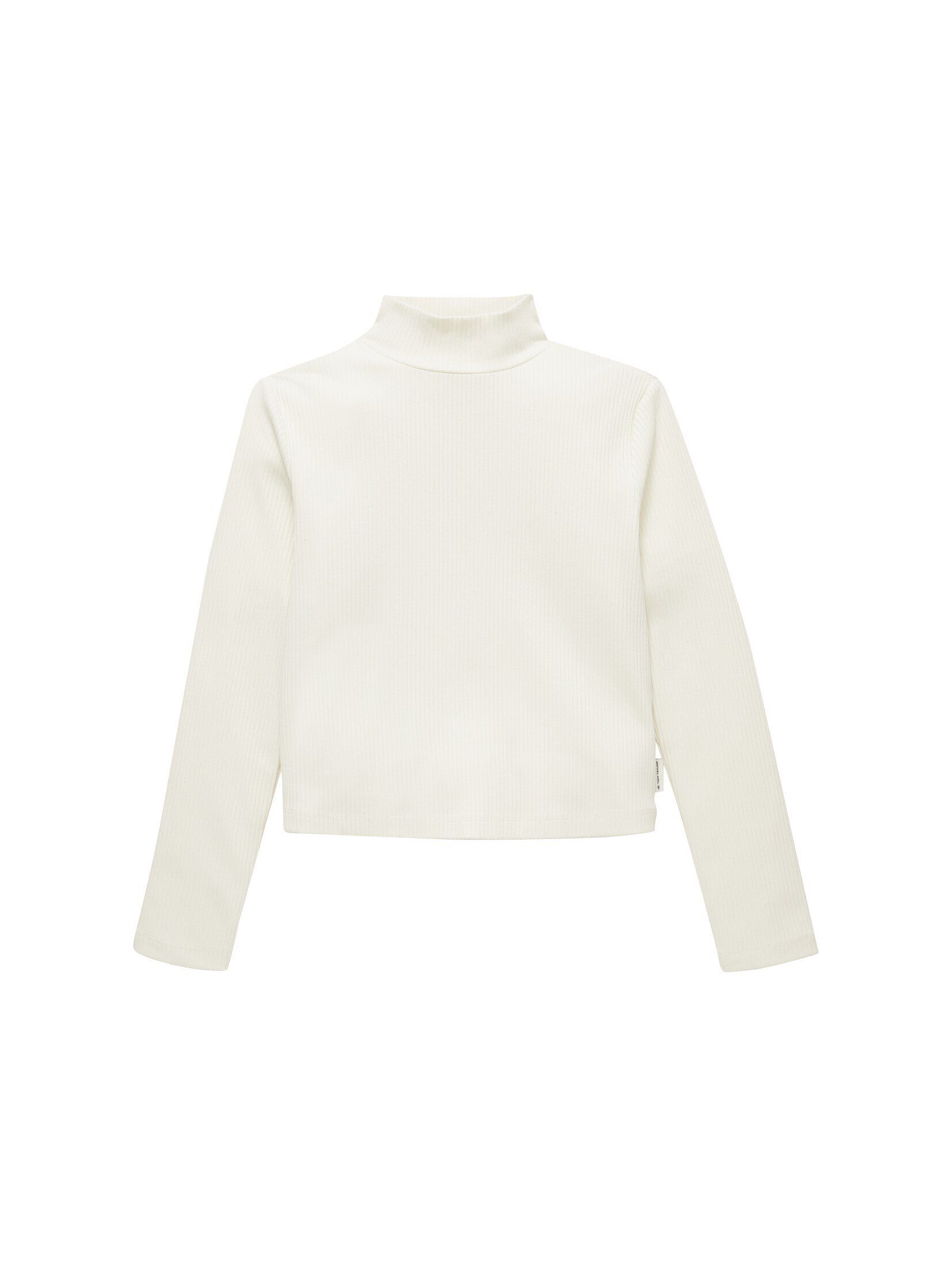 [Hergestellt im Jahr 2024] TOM TAILOR recyceltem Langarmshirt Cropped T-Shirt Wool Polyester mit White