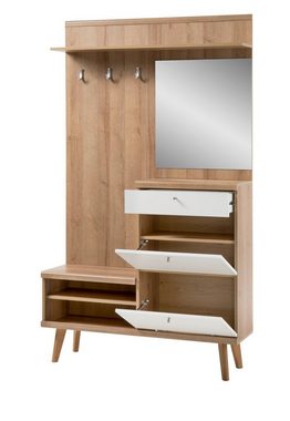 Furn.Design Garderoben-Set Helge, (Komplett-Set, Kompaktgarderobe 4-teilig), Eiche Riviera und weiß, Breite 110 cm