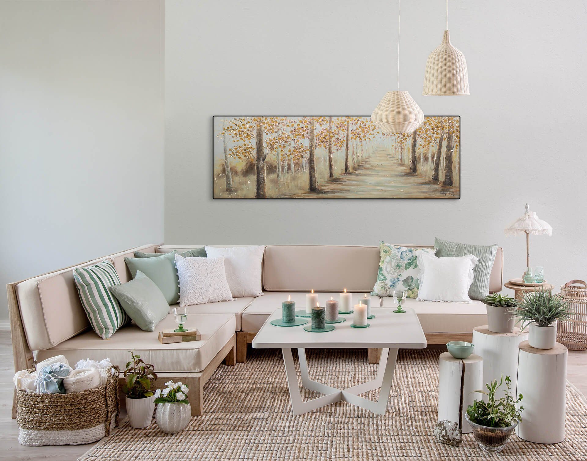 KUNSTLOFT Gemälde Herbstallee Leinwandbild 100% cm, HANDGEMALT Wohnzimmer 150x50 Wandbild