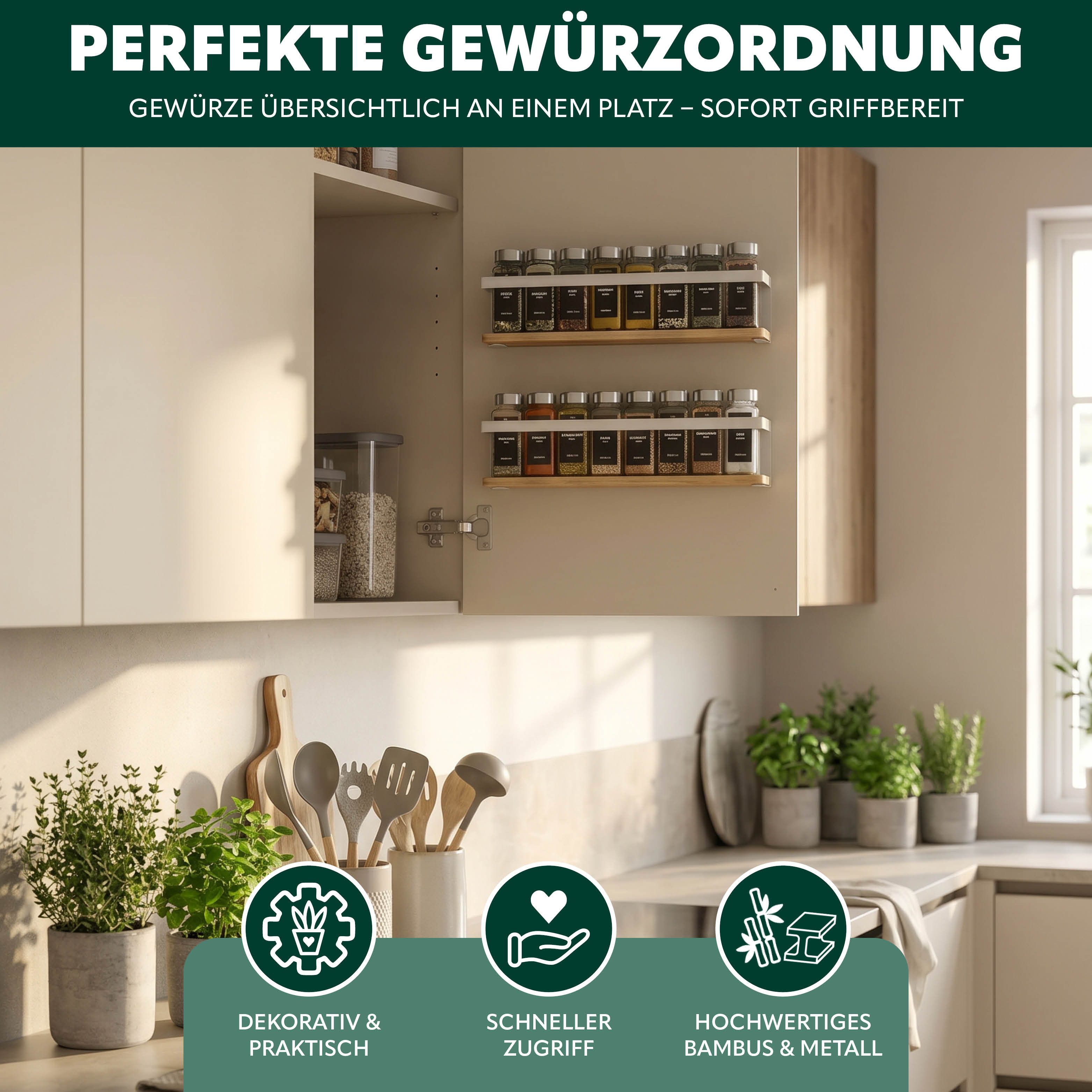 eluno Gewürzregal Gewürzregale 2er Set mit Bambusboden, 2-tlg. – Bild 3 von 5