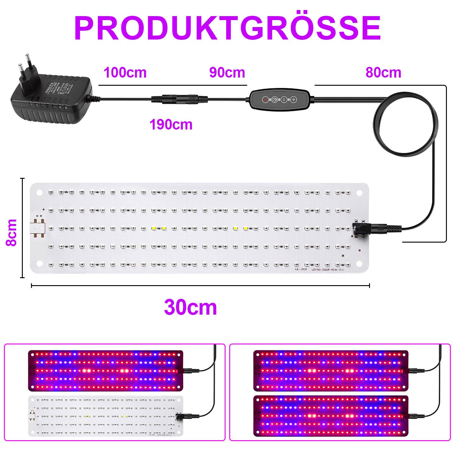 Jibenhome Pflanzenlampe Vollspektrum 150/300/450/600LEDs Pflanzenleuchte,Timer,Dimmbar, 2 Panels-300 LEDs, LED fest integriert