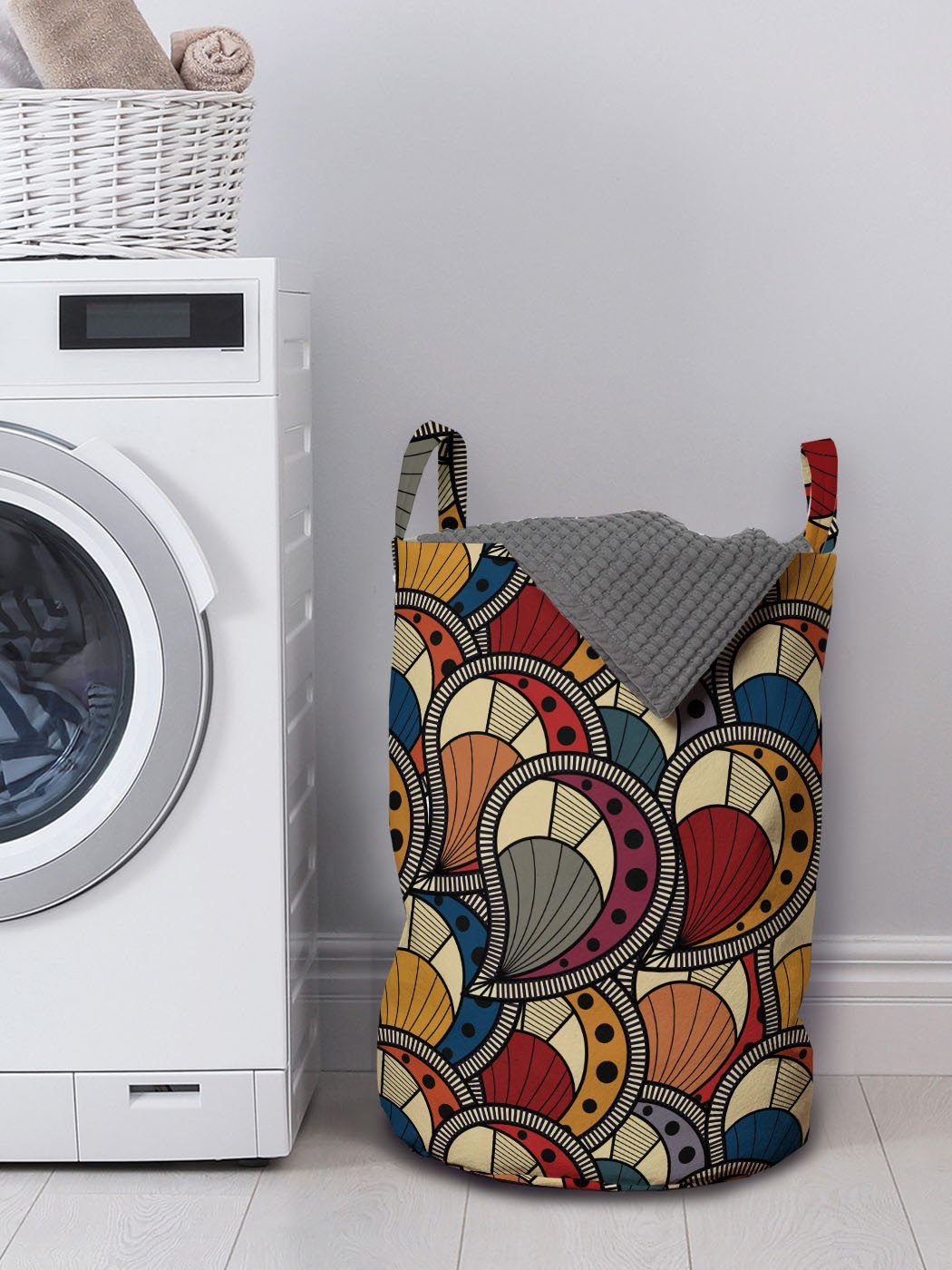Griffen Abstrakte Wäschekorb Motive afrikanisch mit Kordelzugverschluss für Waschsalons, Wäschesäckchen Abakuhaus Paisley