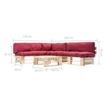 vidaXL Gartenlounge-Set 4-tlg. Paletten-Lounge-Set mit Kissen in Rot Holz, (4-tlg)