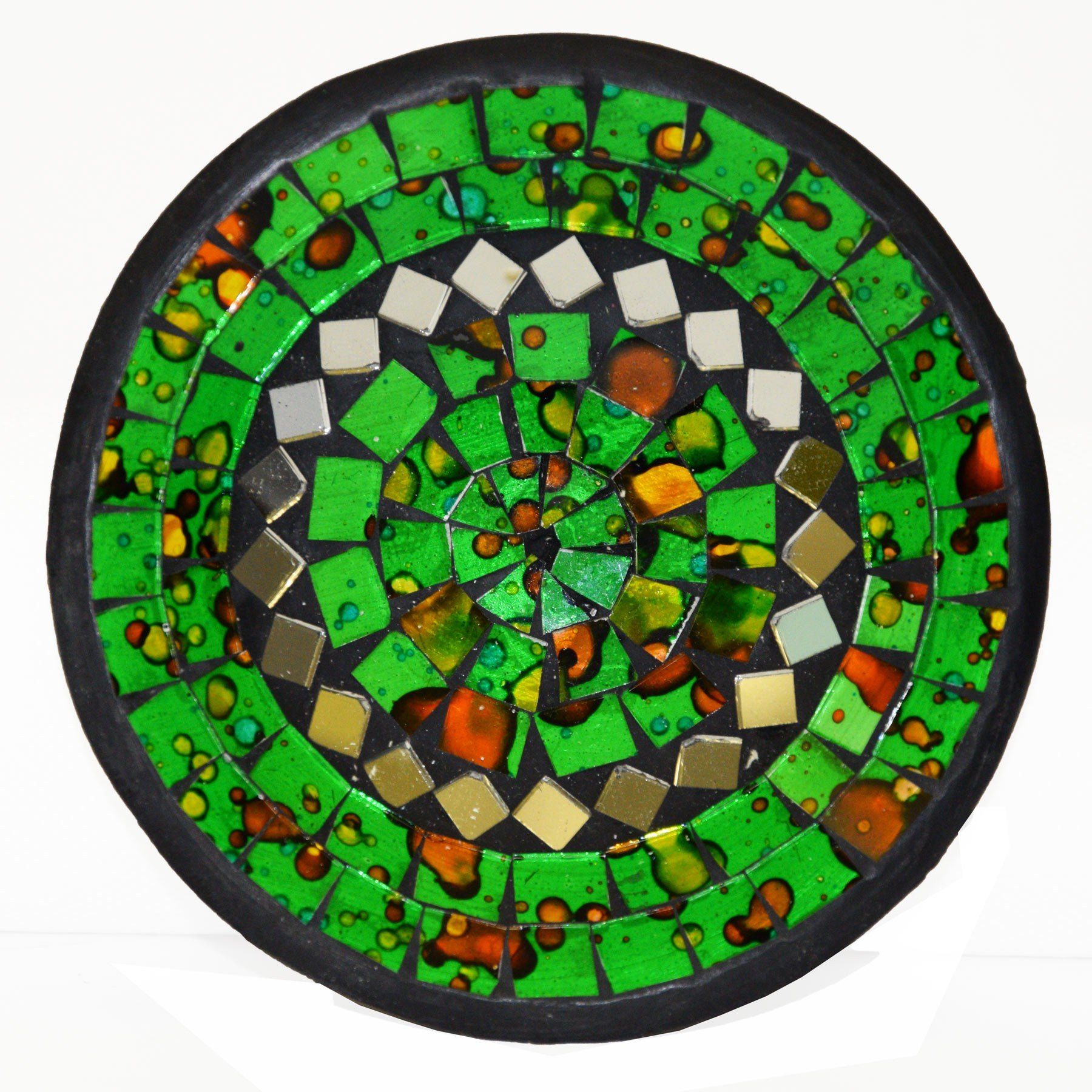 SIMANDRA Dekoschale Mosaik Schale rund mit Spiegel ø ca. 14 cm (1 Stück) Grün | Dekoschalen