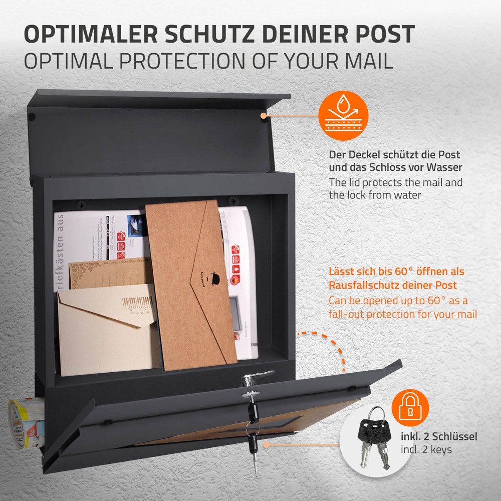 ML-DESIGN Standbriefkasten Wandbriefkasten Briefkasten Postkasten mit Zeitungsfach inkl. Ständer, Briefkastenständer mit Pflanzkasten Anthrazit-Holzoptik 120 cm