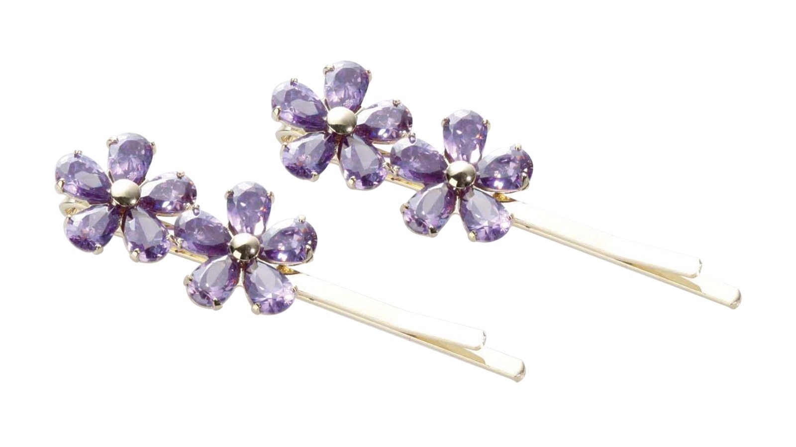 St. Zirkonen, Haarschieber-Set Haargummi Kosmetex 2 violett Haarnadeln mit Blütenförmige