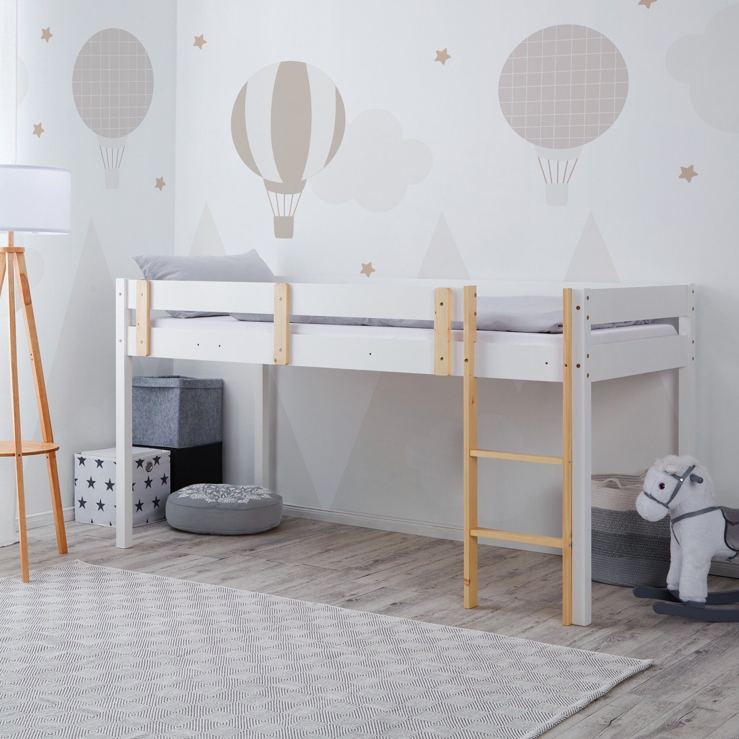 Homestyle4u Hochbett 90x200 Kinderbett Weiß Halbhochbett günstig online kaufen