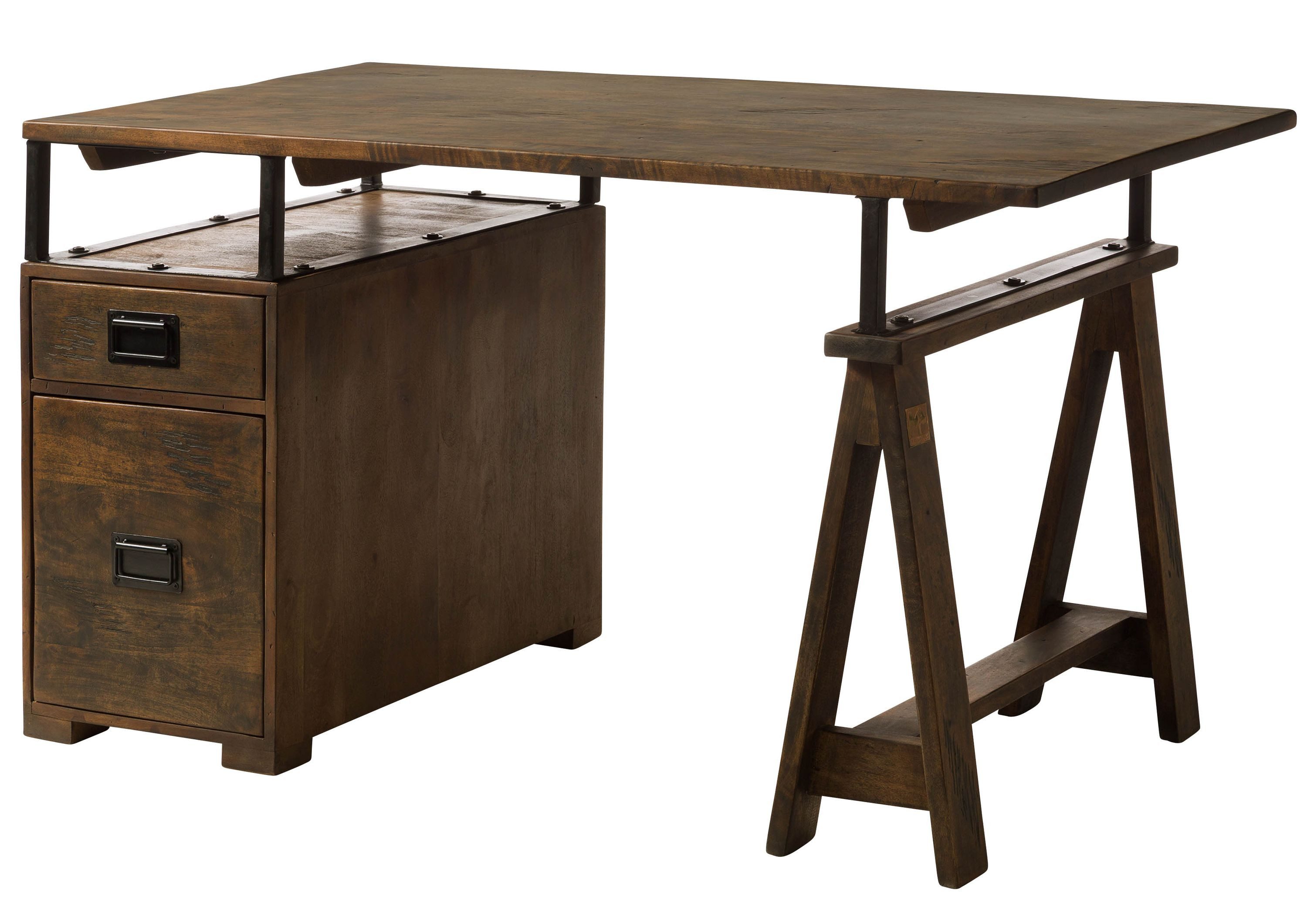 Massivmoebel24 Schreibtisch RAILWAY Mango Massivholz braun (Massivholz montiert 53 kg RAILWAY #429), Mango 140x78x80 cm (BxTxH) braun lackiert